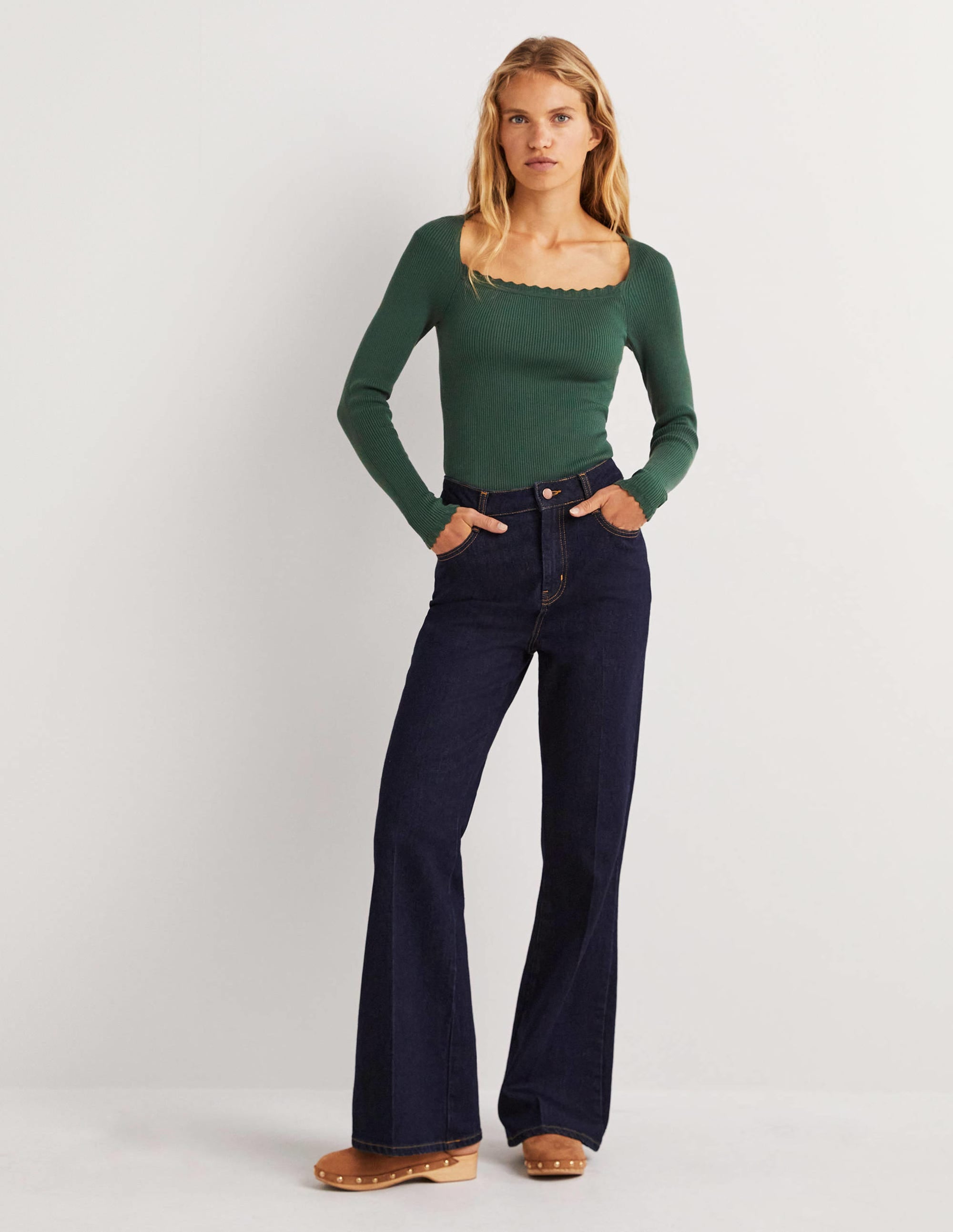 Ribbed Square Neck Knitted Top-Trekking Green - Image 4