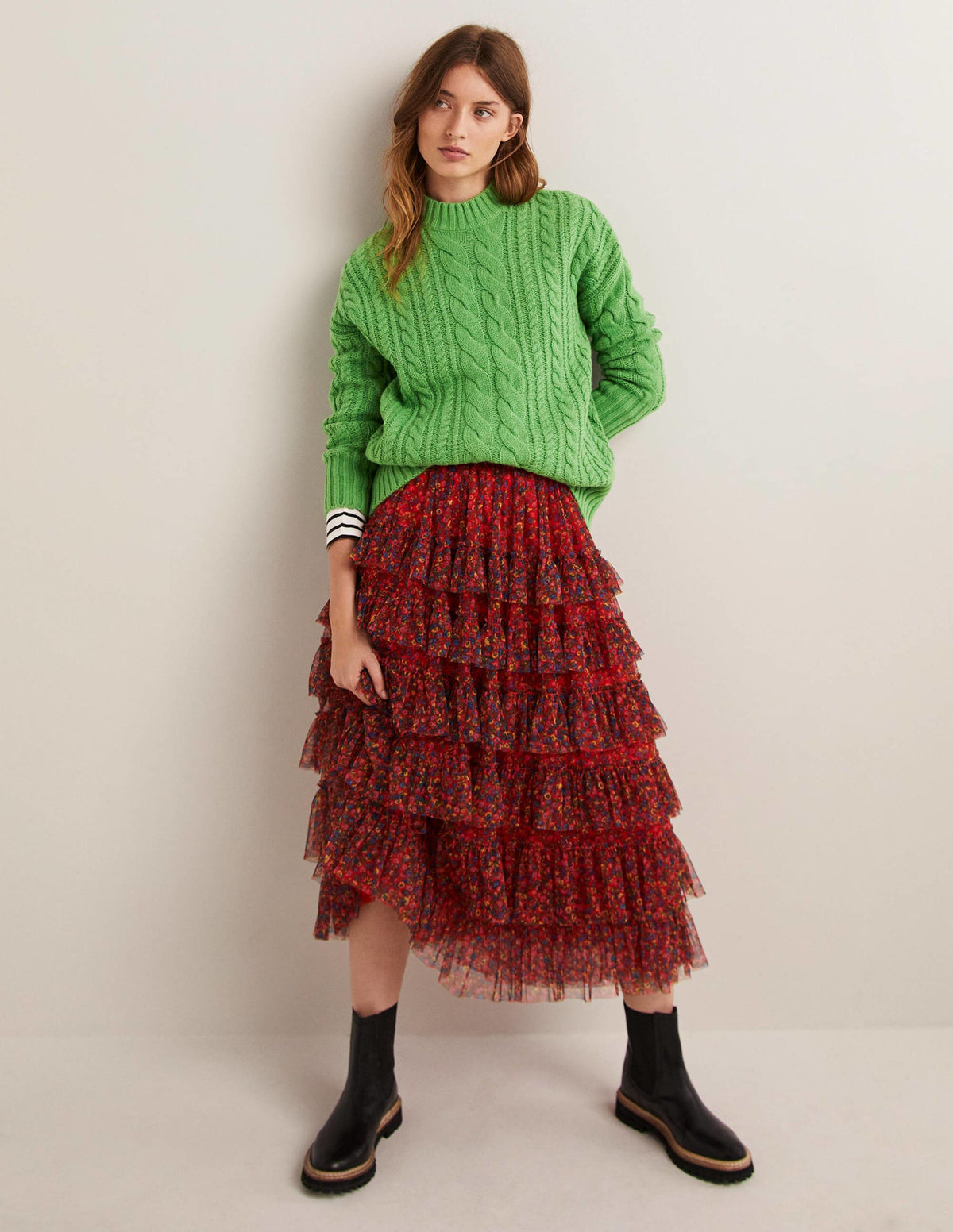 Cable Knit Sweater-Iguana Green-1