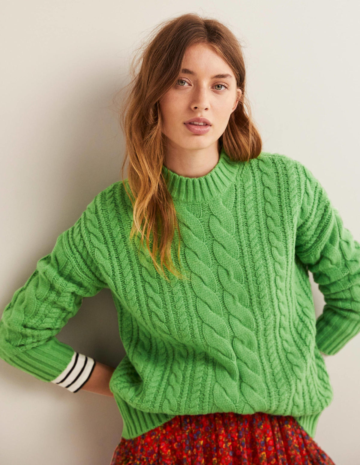 Cable Knit Sweater-Iguana Green - Image 2
