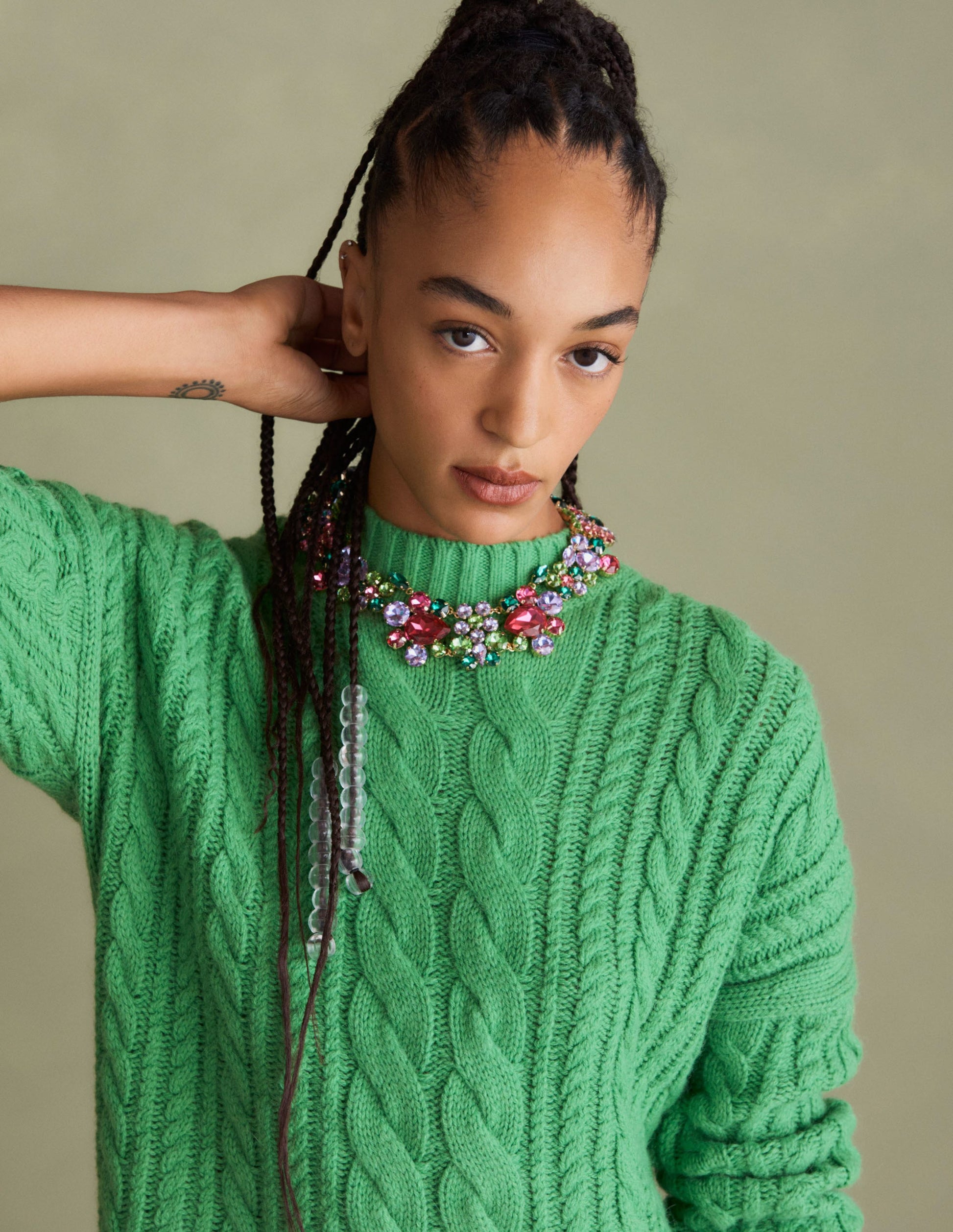 Cable Knit Sweater-Iguana Green-6