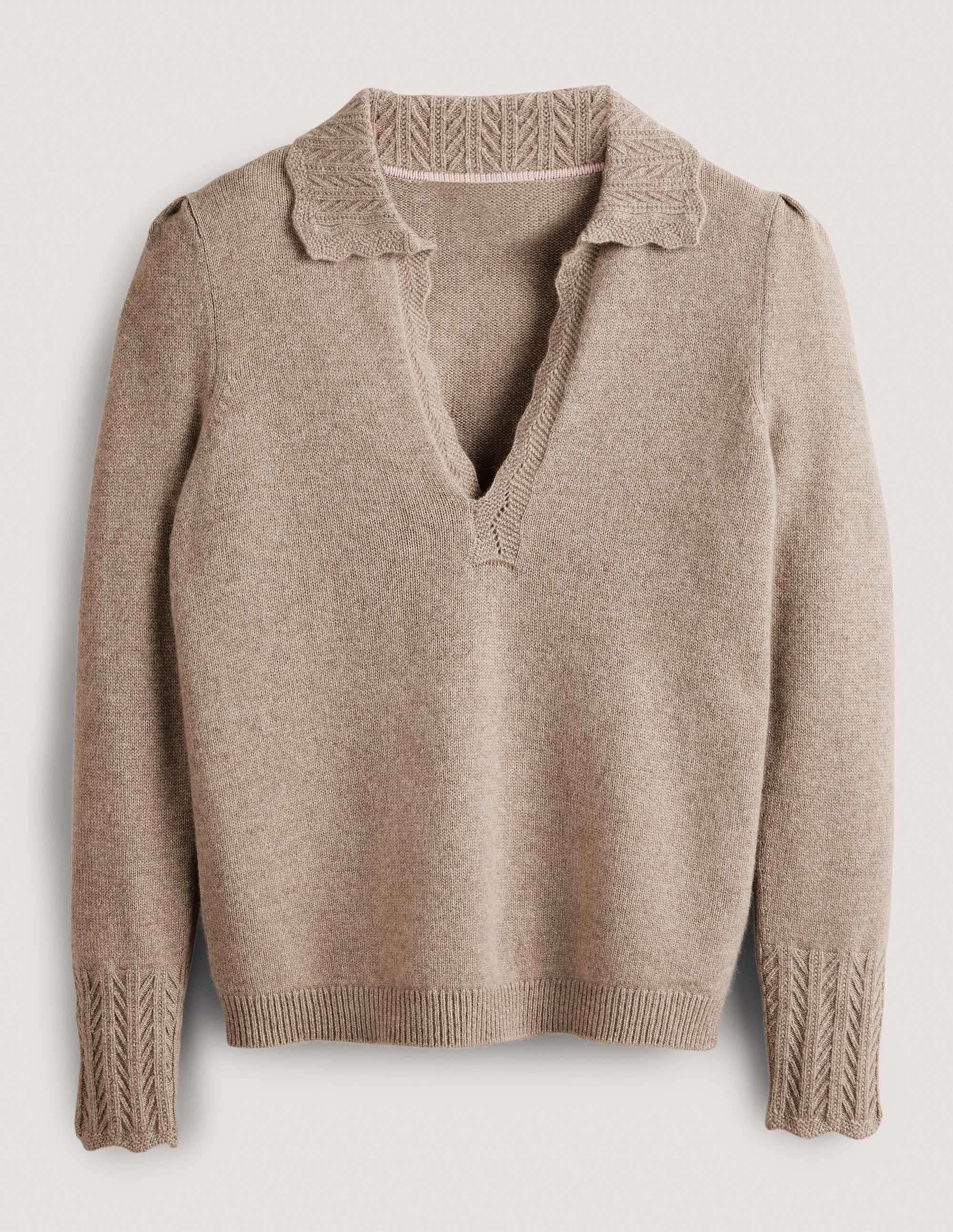Cashmere Detail Collar Jumper-Mink Melange - Image 5