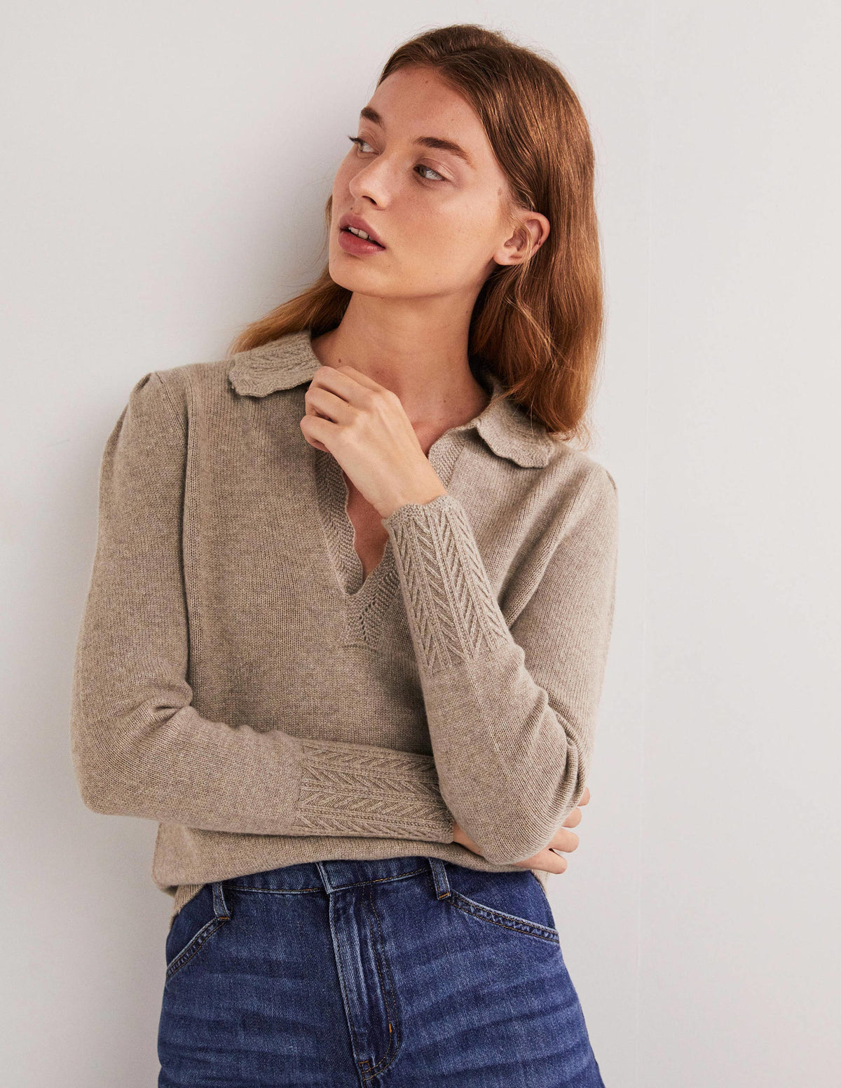 Cashmere Detail Collar Jumper-Mink Melange-1