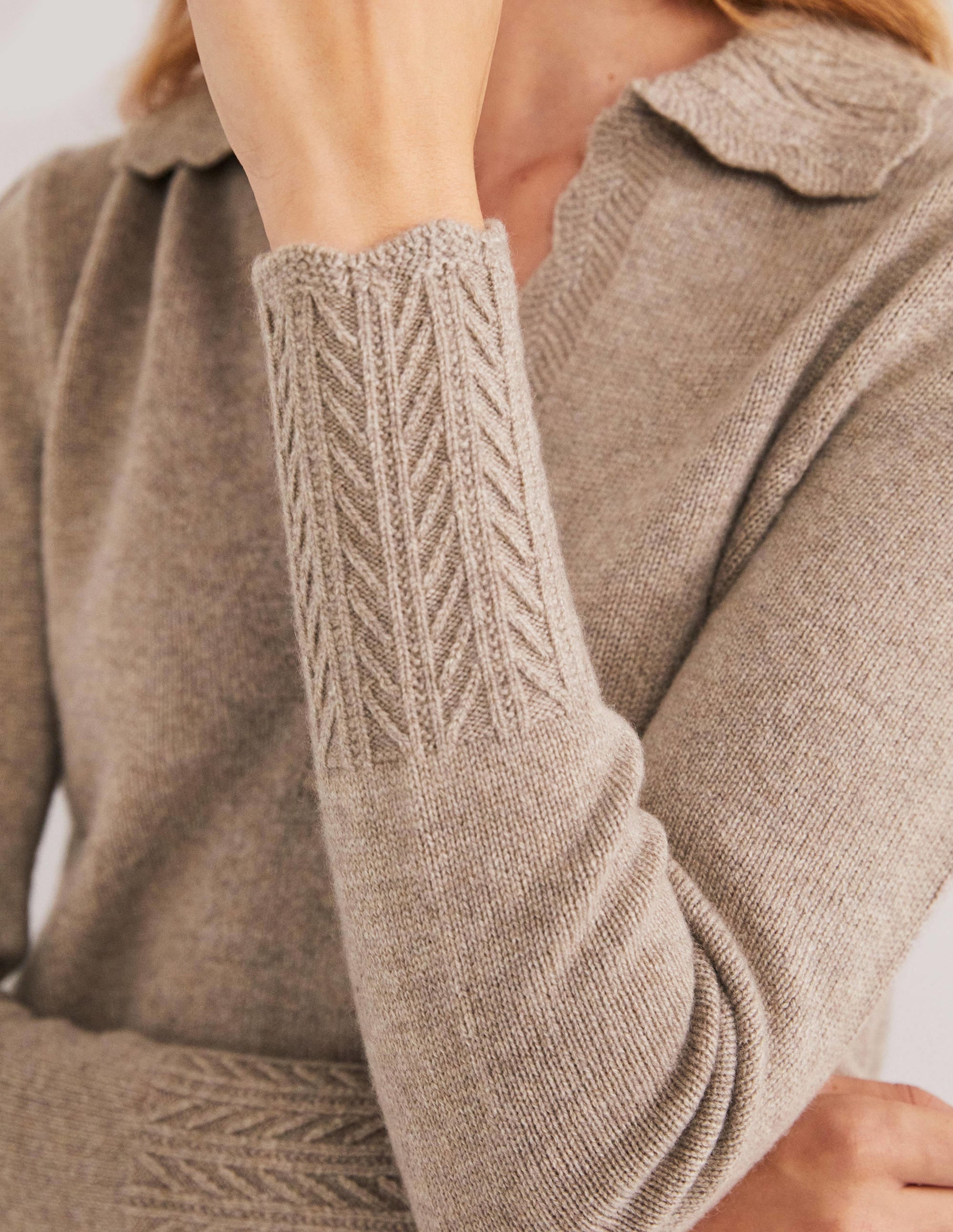 Cashmere Detail Collar Jumper-Mink Melange - Image 2