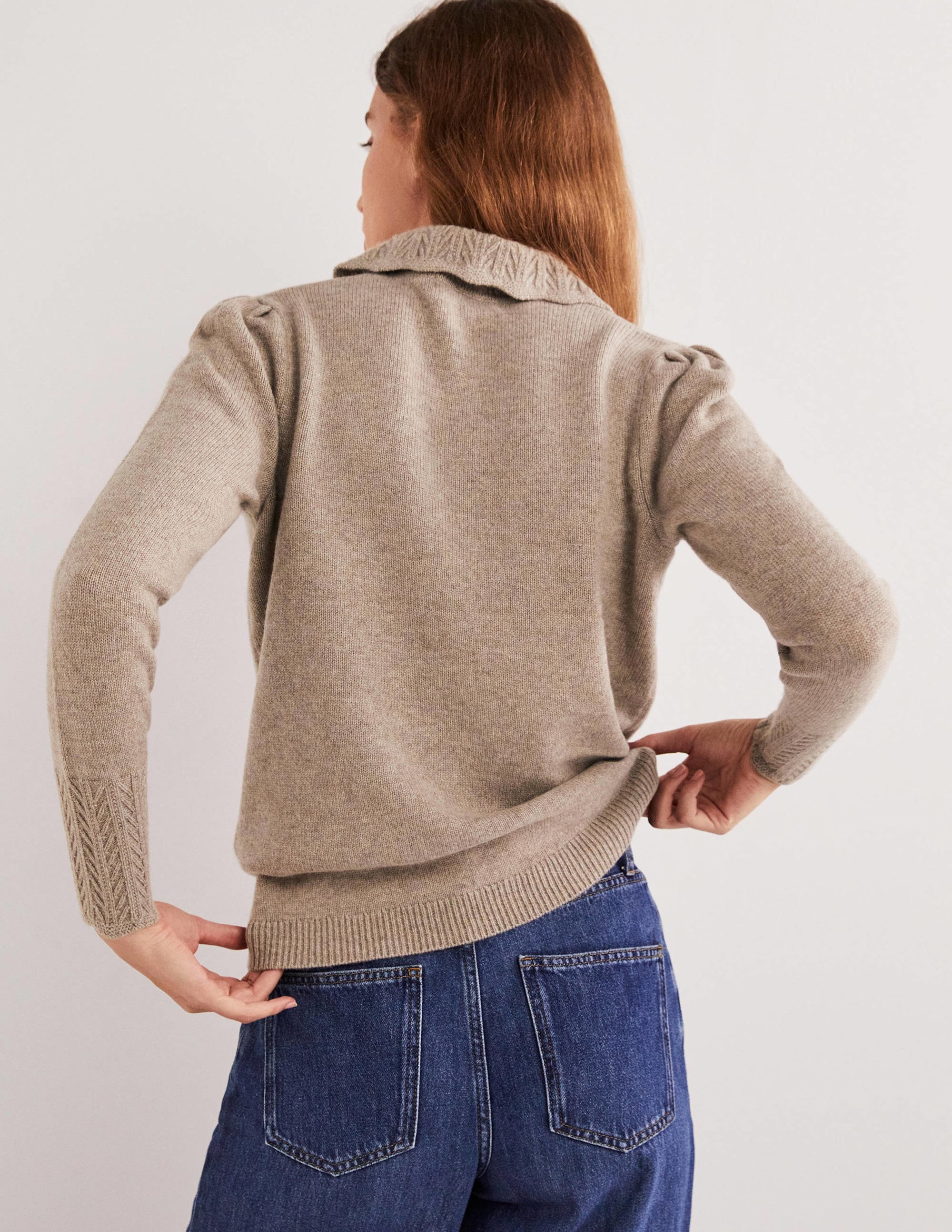 Cashmere Detail Collar Jumper-Mink Melange - Image 3