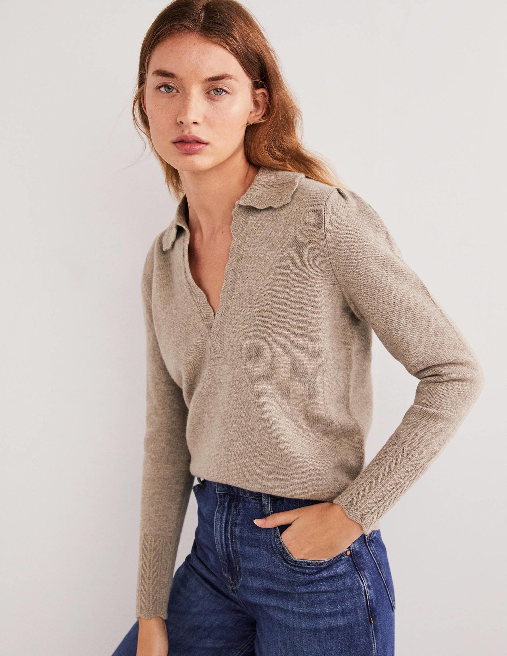 Cashmere Detail Collar Jumper-Mink Melange - Image 4