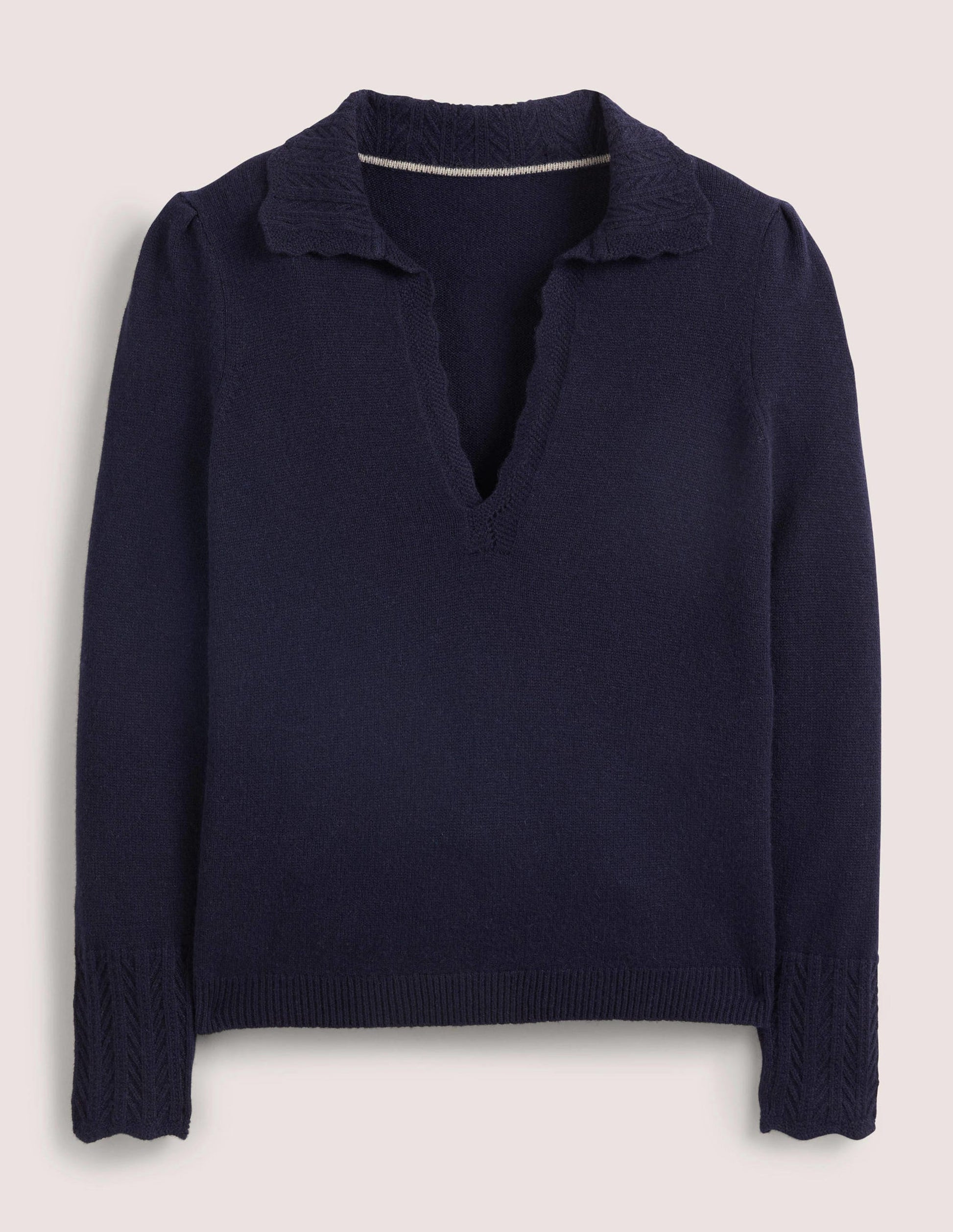 Cashmere Detail Collar Jumper-Navy-5