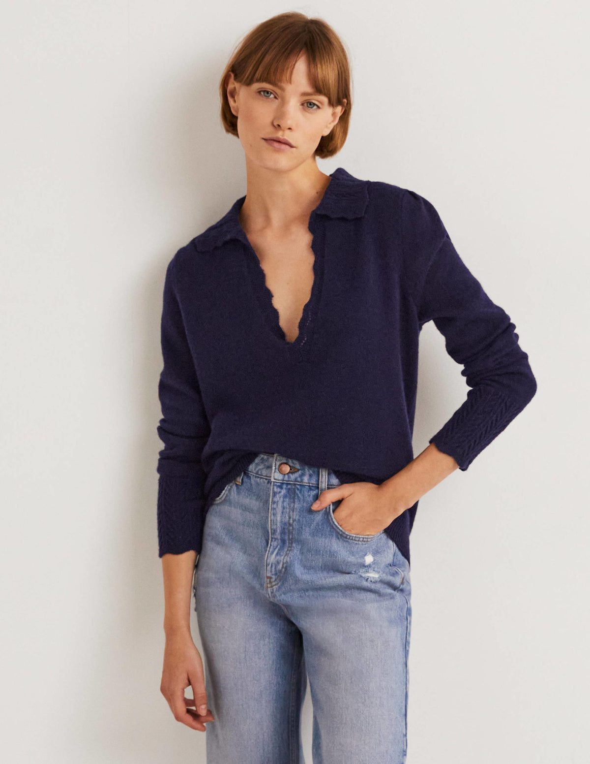 Cashmere Detail Collar Jumper-Navy - Image 1