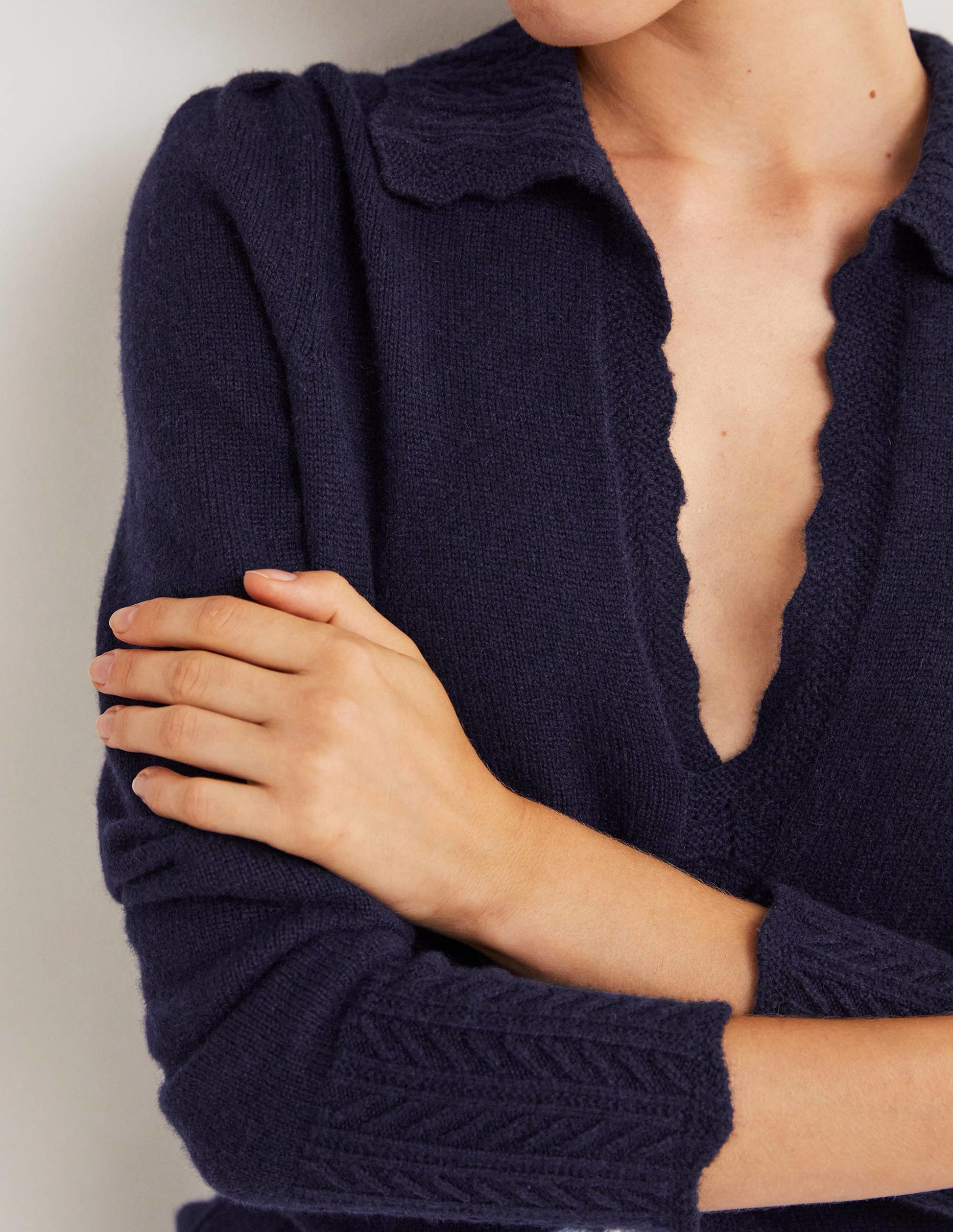 Cashmere Detail Collar Jumper-Navy-2