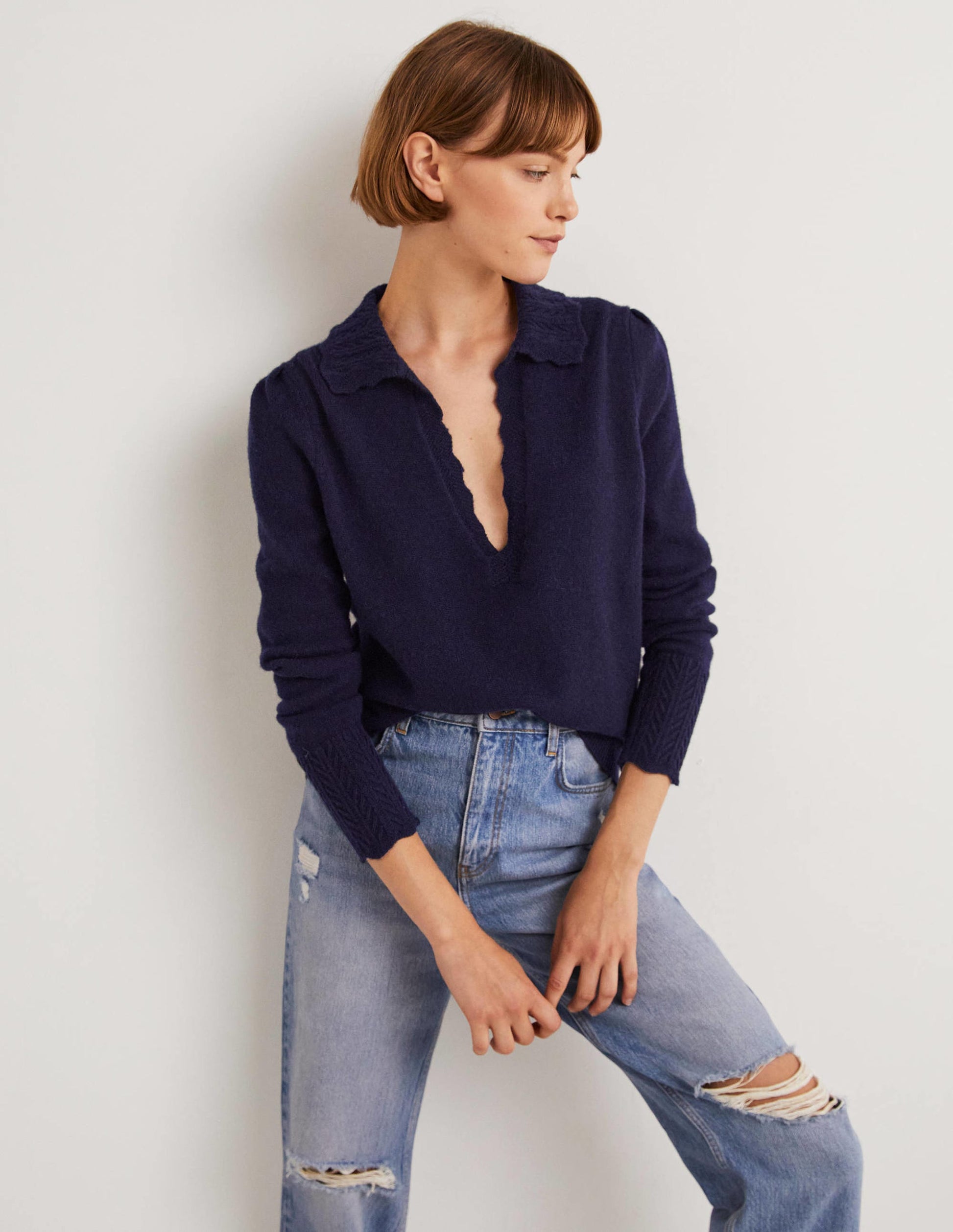 Cashmere Detail Collar Jumper-Navy-4