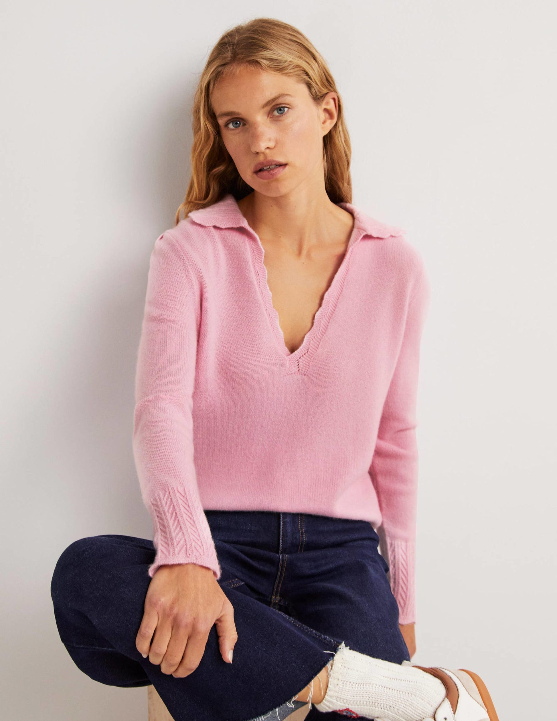 Cashmere Detail Collar Jumper-Cameo Pink-1