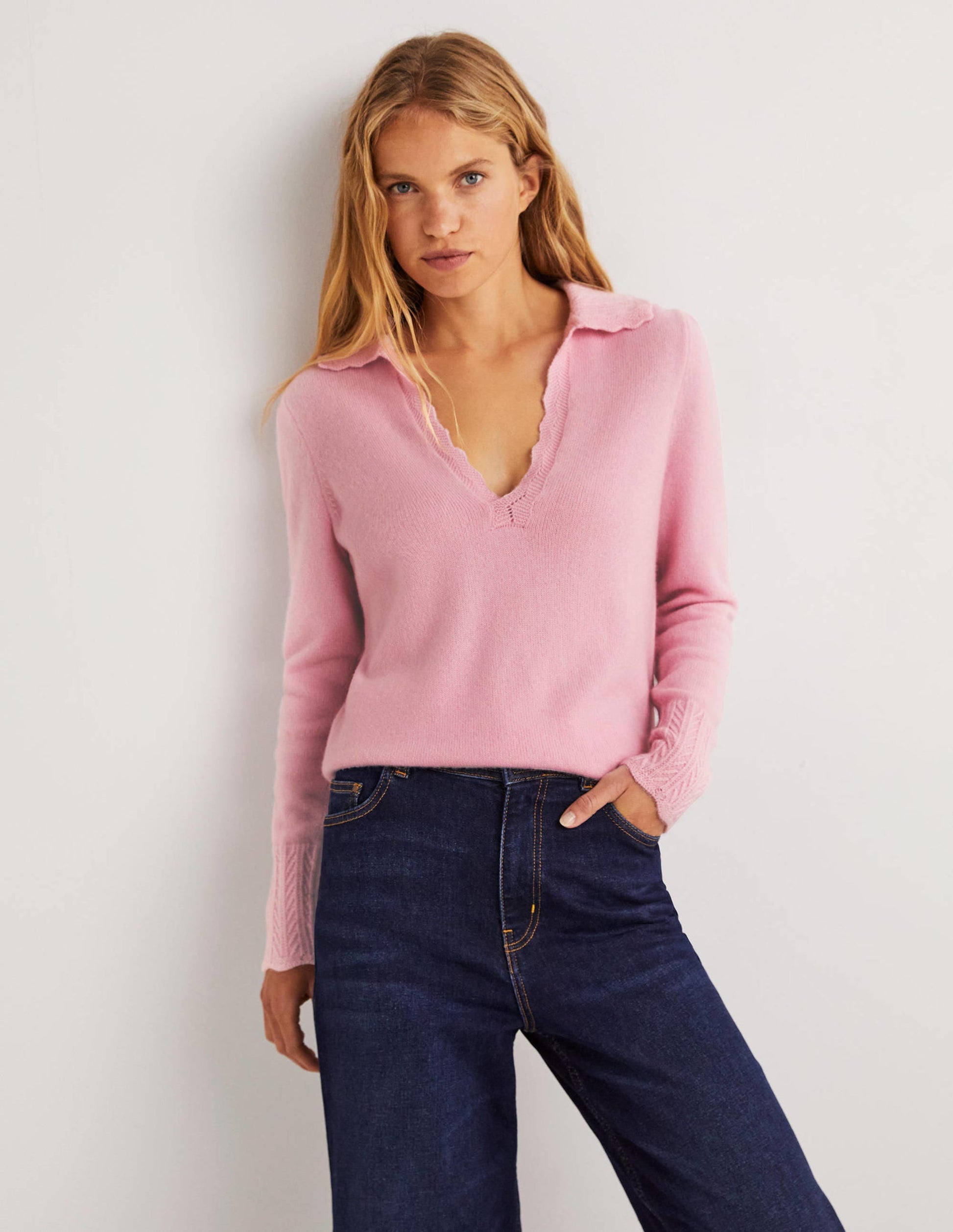 Cashmere Detail Collar Jumper-Cameo Pink-5