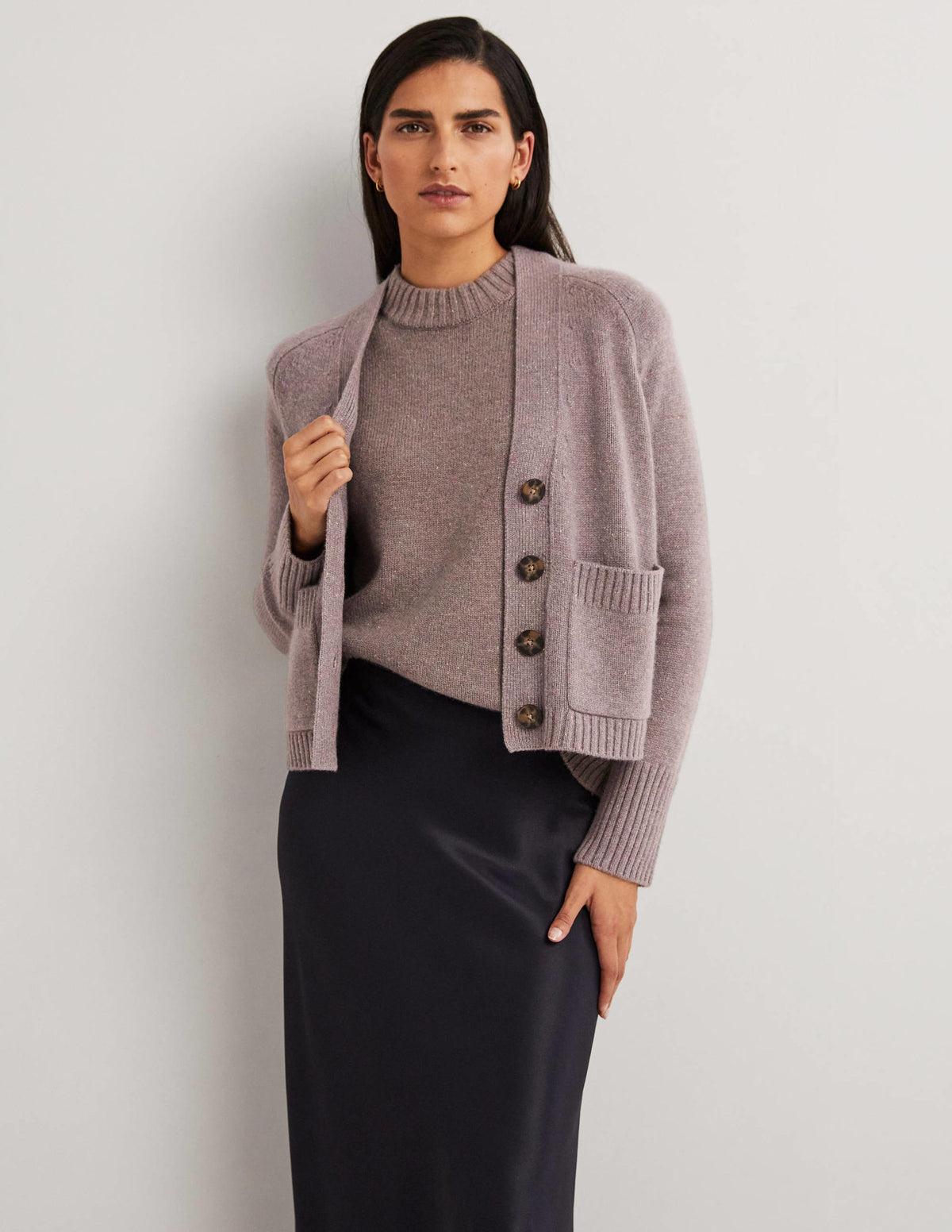 Cashmere Rib Cardigan-Grey, Multi Nep - Image 1