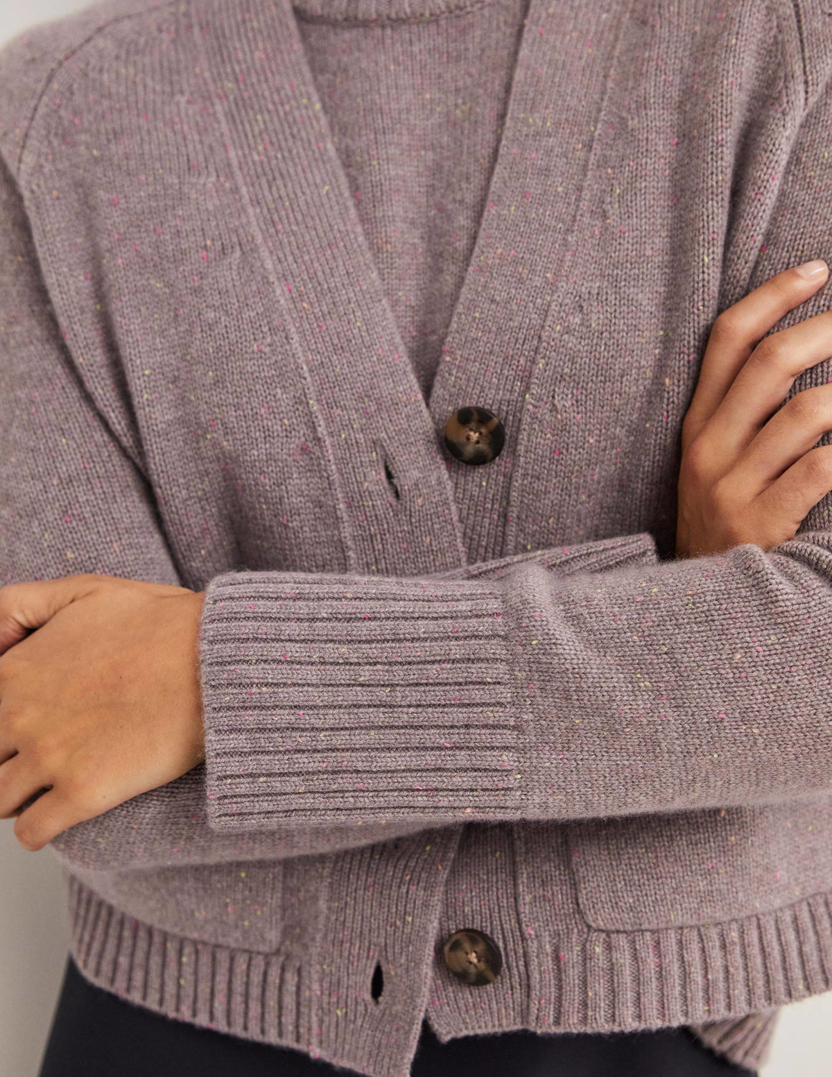 Cashmere Rib Cardigan-Grey, Multi Nep - Image 4