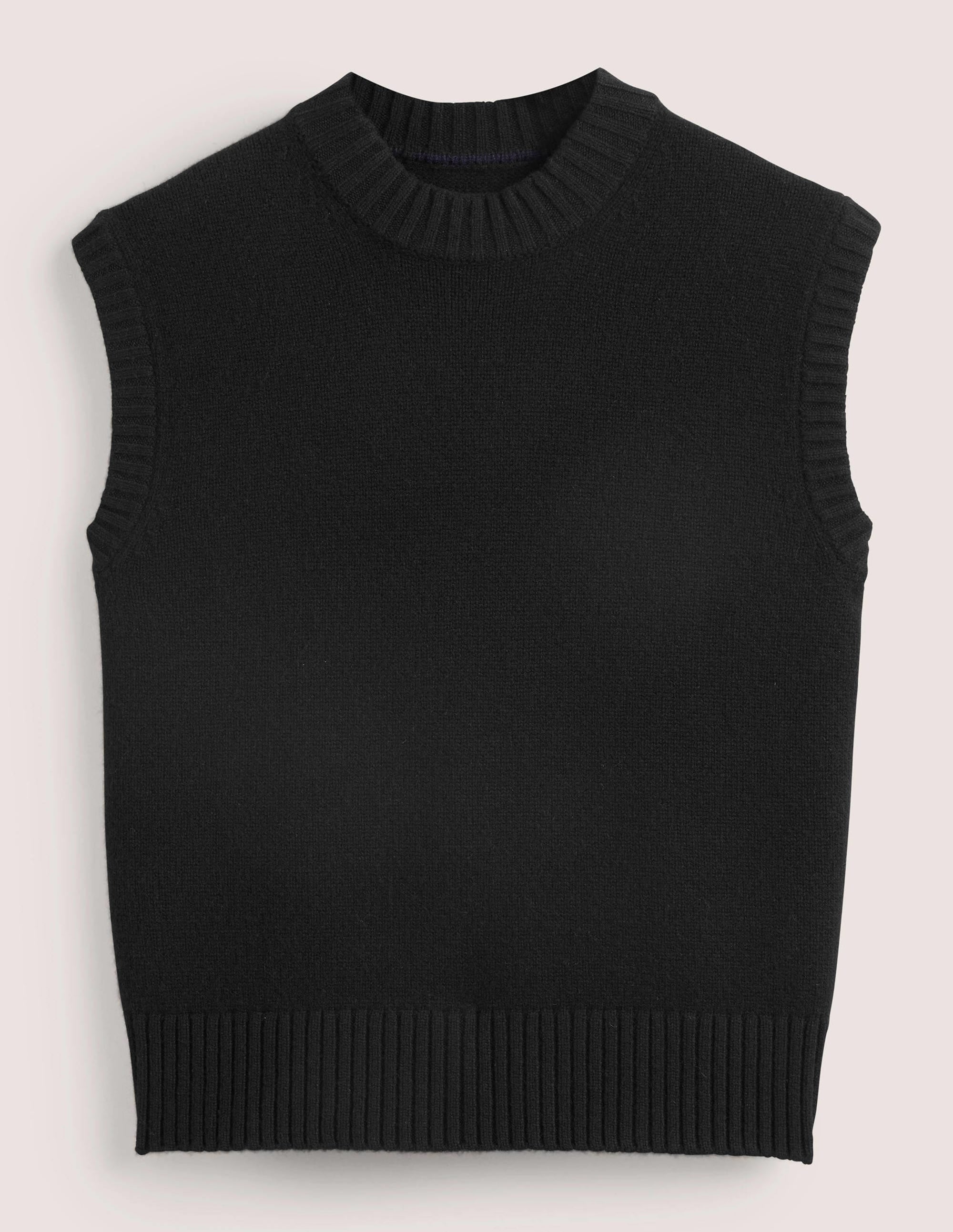 Chunky Cashmere Crew Neck Vest-Black - Image 6