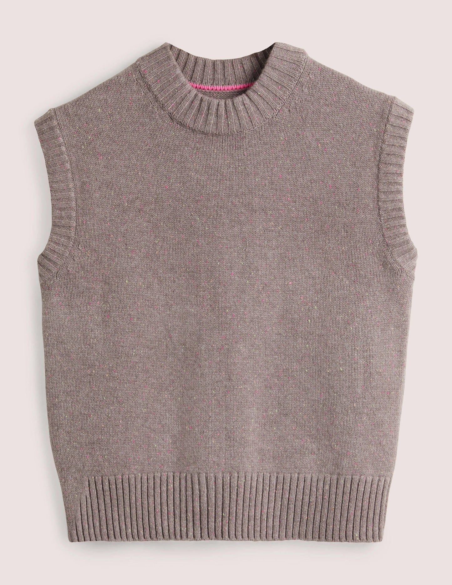 Chunky Cashmere Crew Neck Vest-Grey, Multi Nep