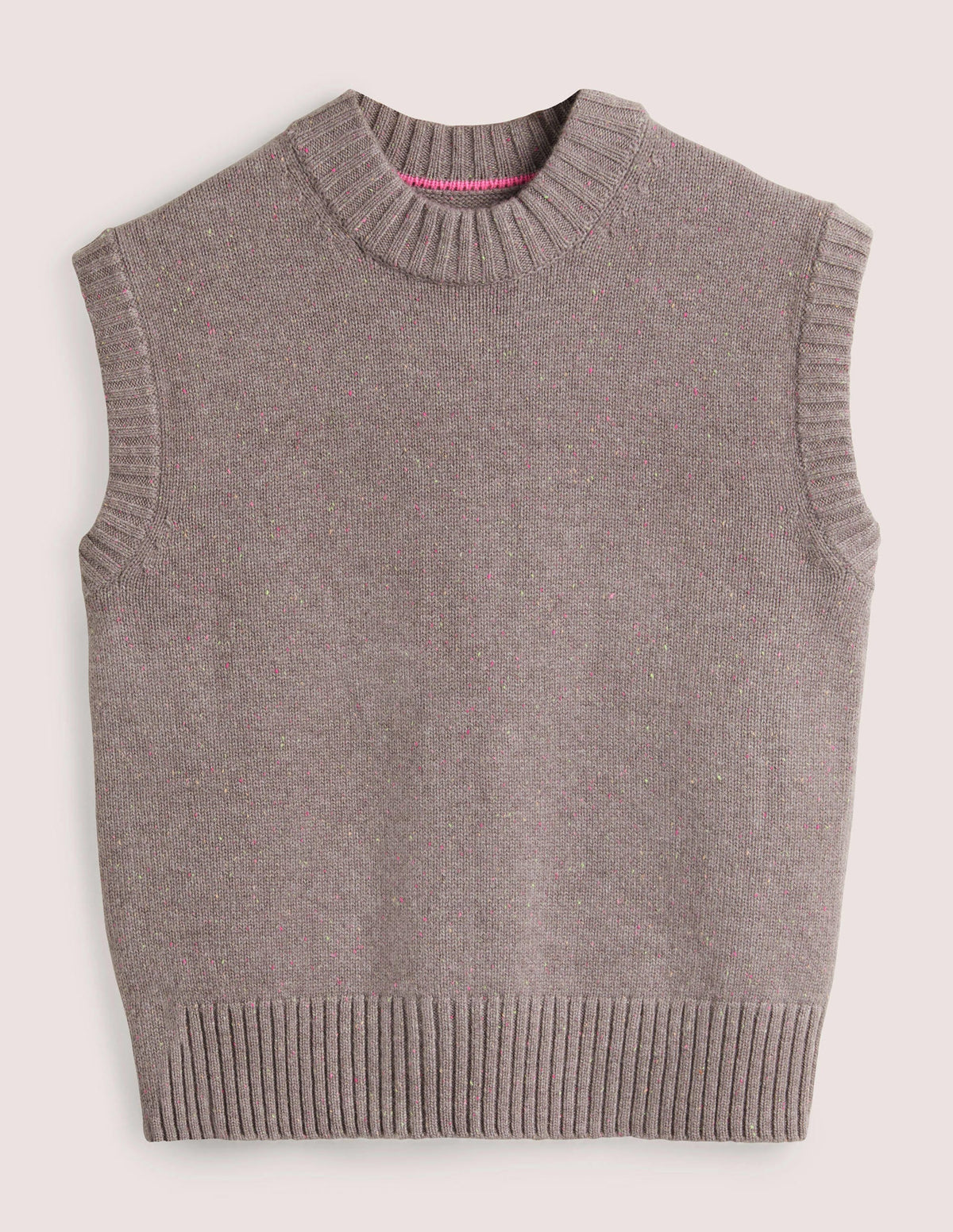 Chunky Cashmere Crew Neck Vest-Grey, Multi Nep - Image 6