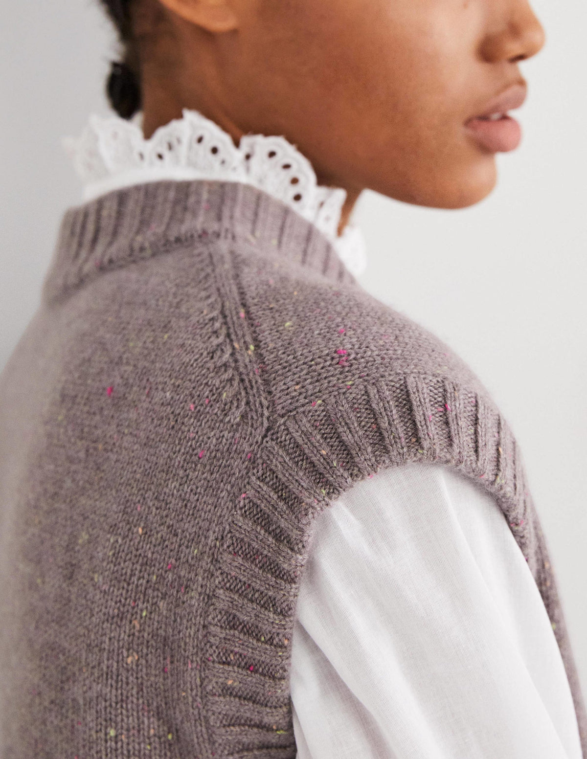 Chunky Cashmere Crew Neck Vest-Grey, Multi Nep - Image 2