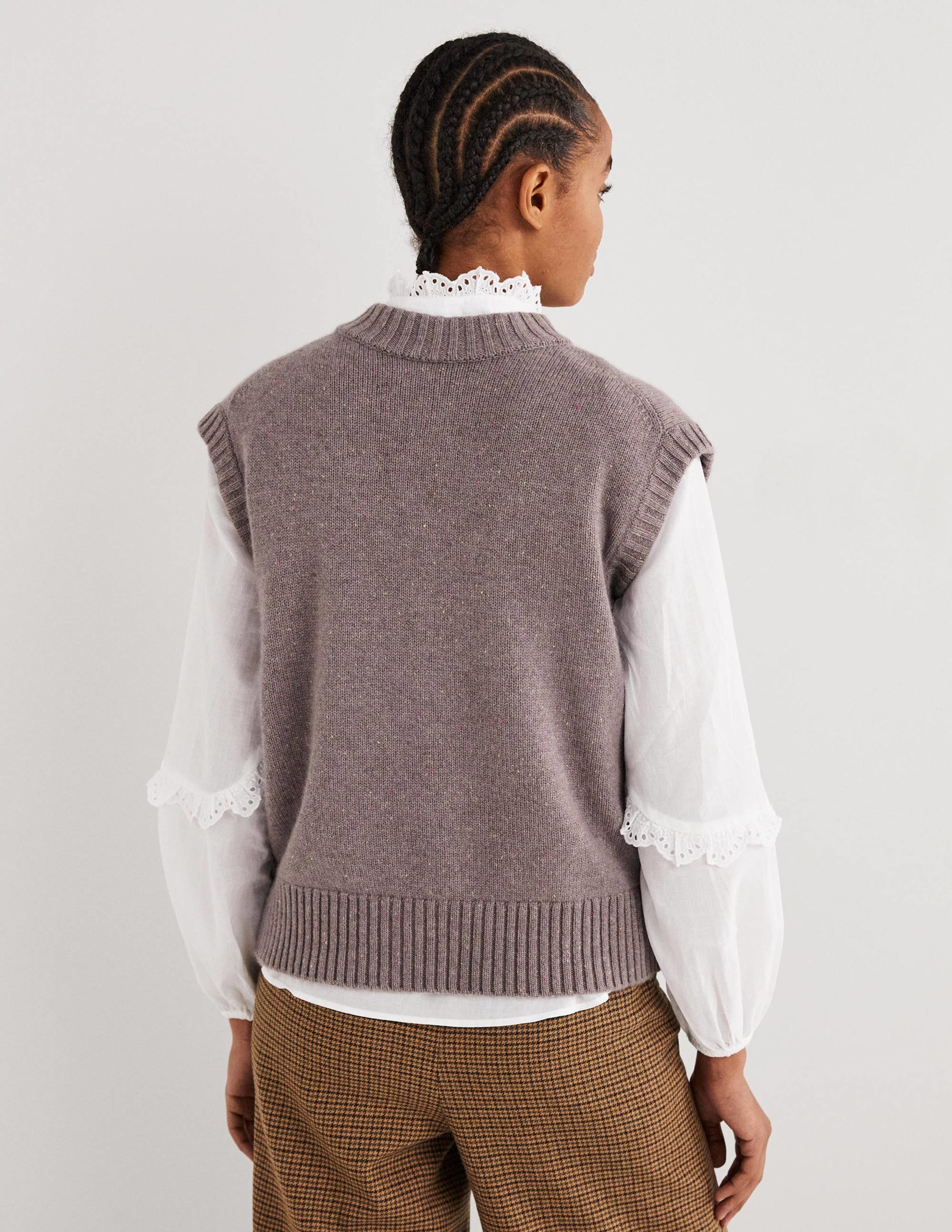 Chunky Cashmere Crew Neck Vest-Grey, Multi Nep - Image 3