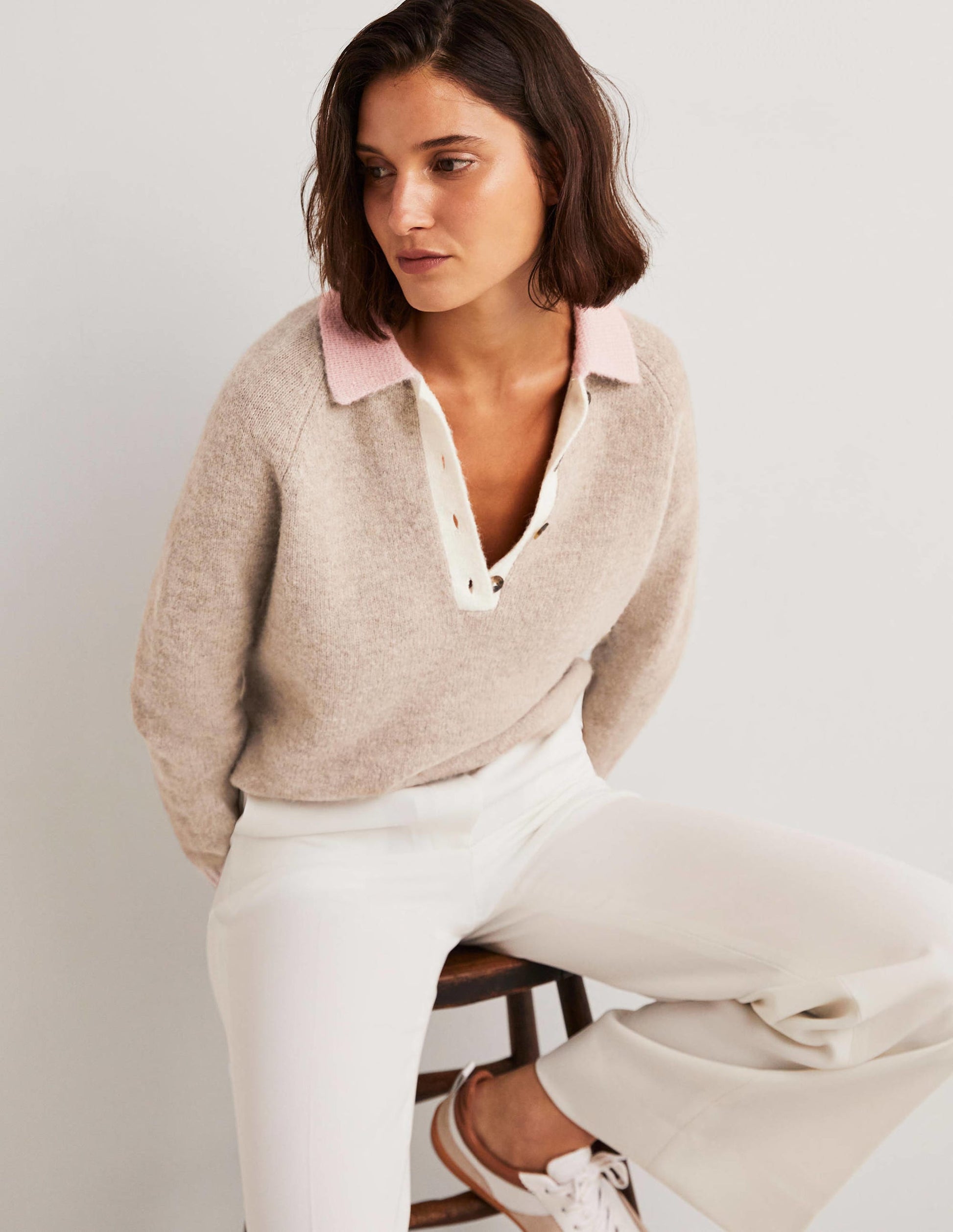 Fluffy Henley Sweater-Mink Melange, Pink Frosting-5