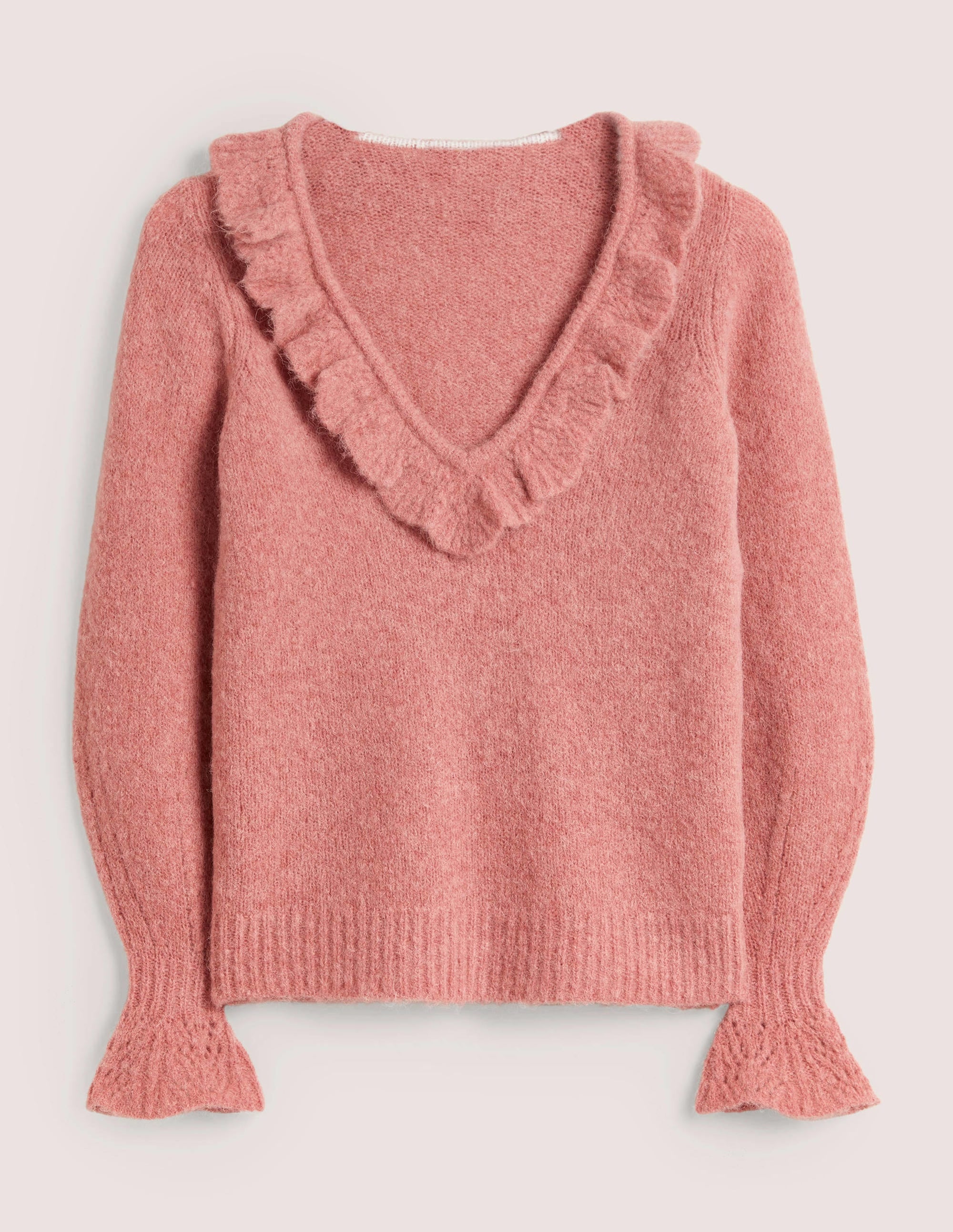 Fluffy Frill Sweater-Dusty Red Melange - Image 6