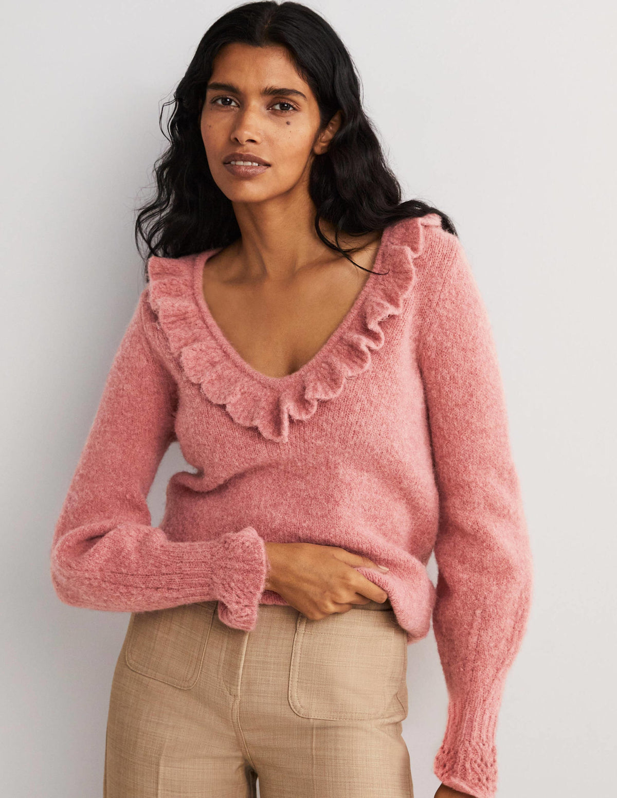 Fluffy Frill Sweater-Dusty Red Melange - Image 1