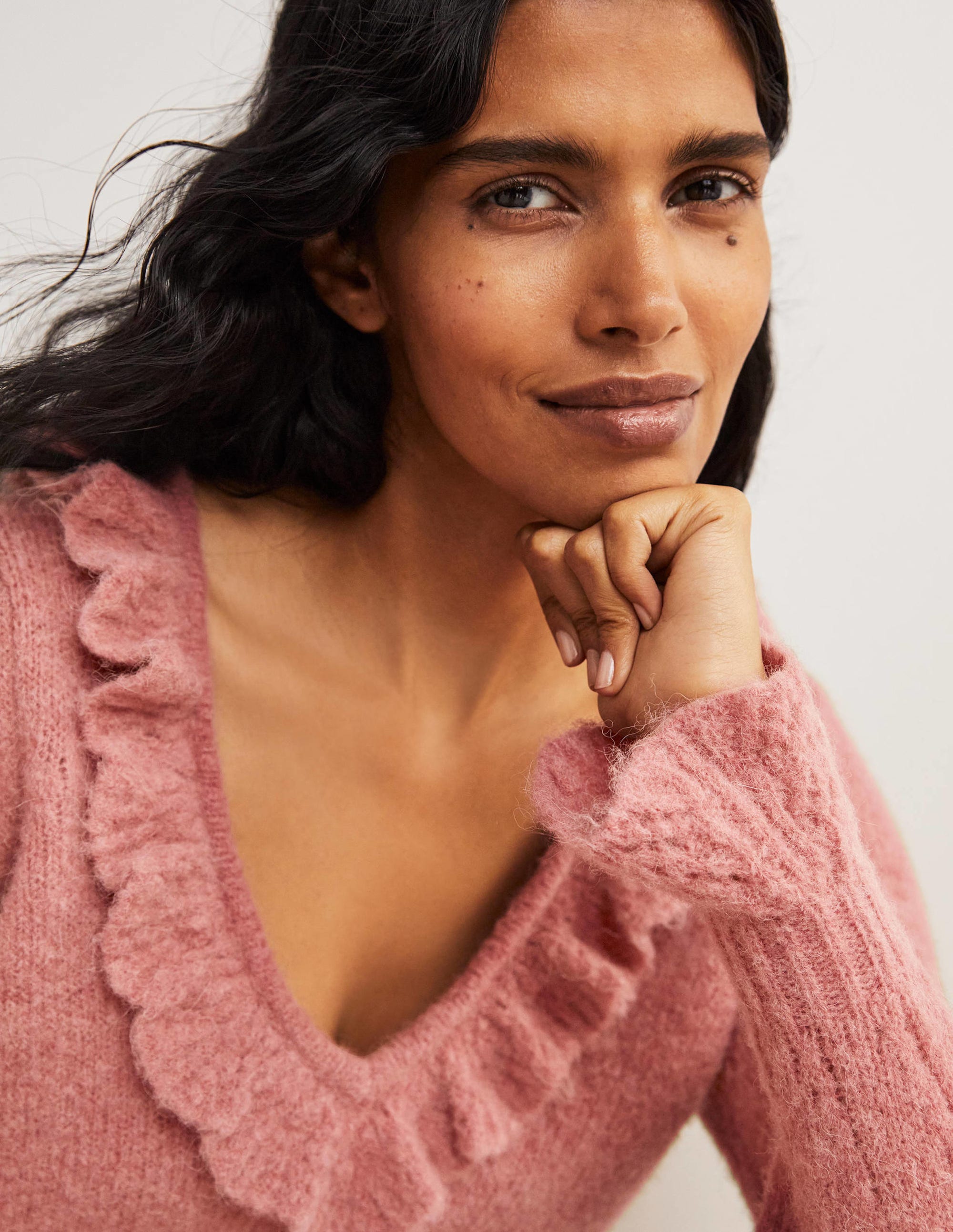 Fluffy Frill Sweater-Dusty Red Melange - Image 2