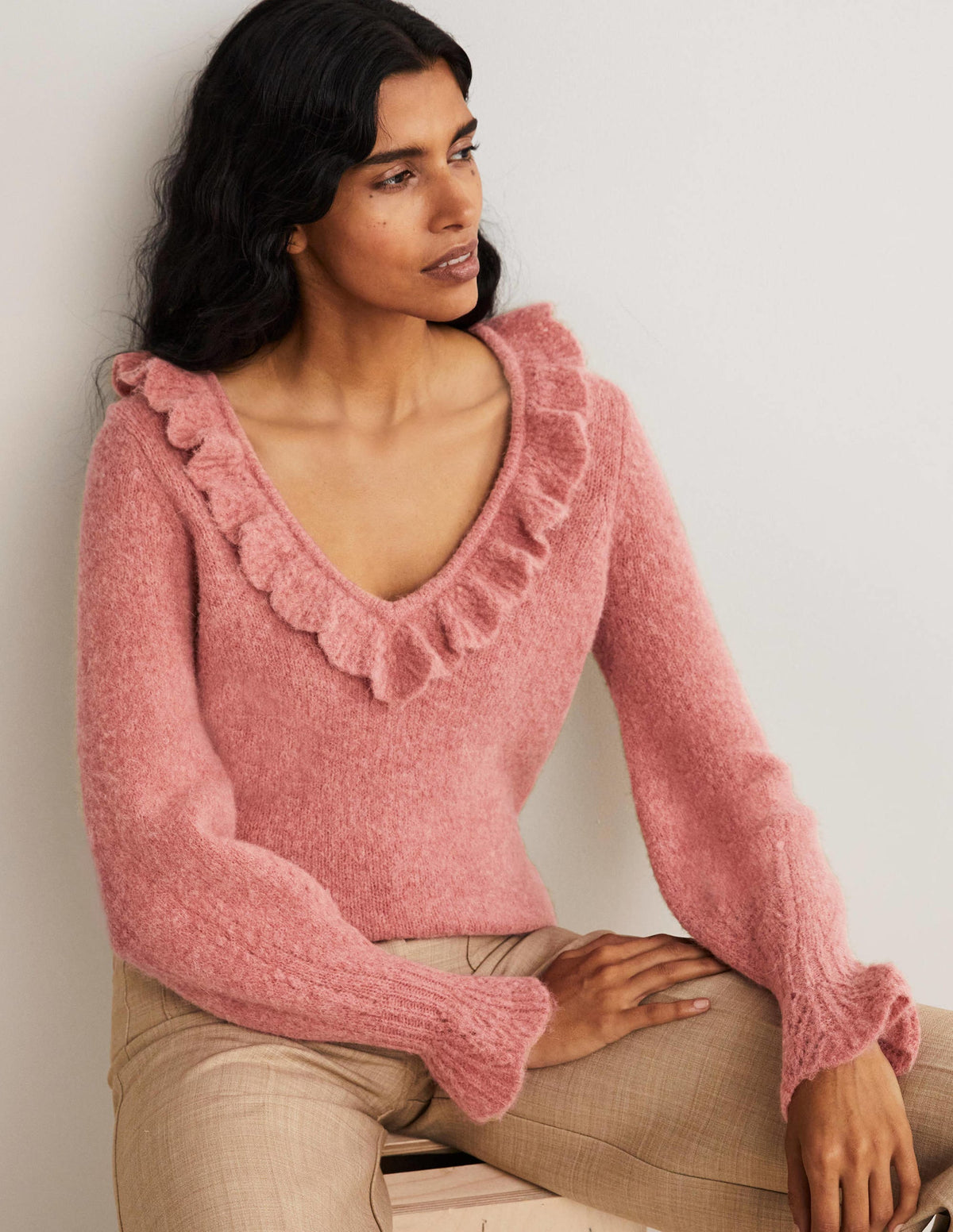 Fluffy Frill Sweater-Dusty Red Melange - Image 4