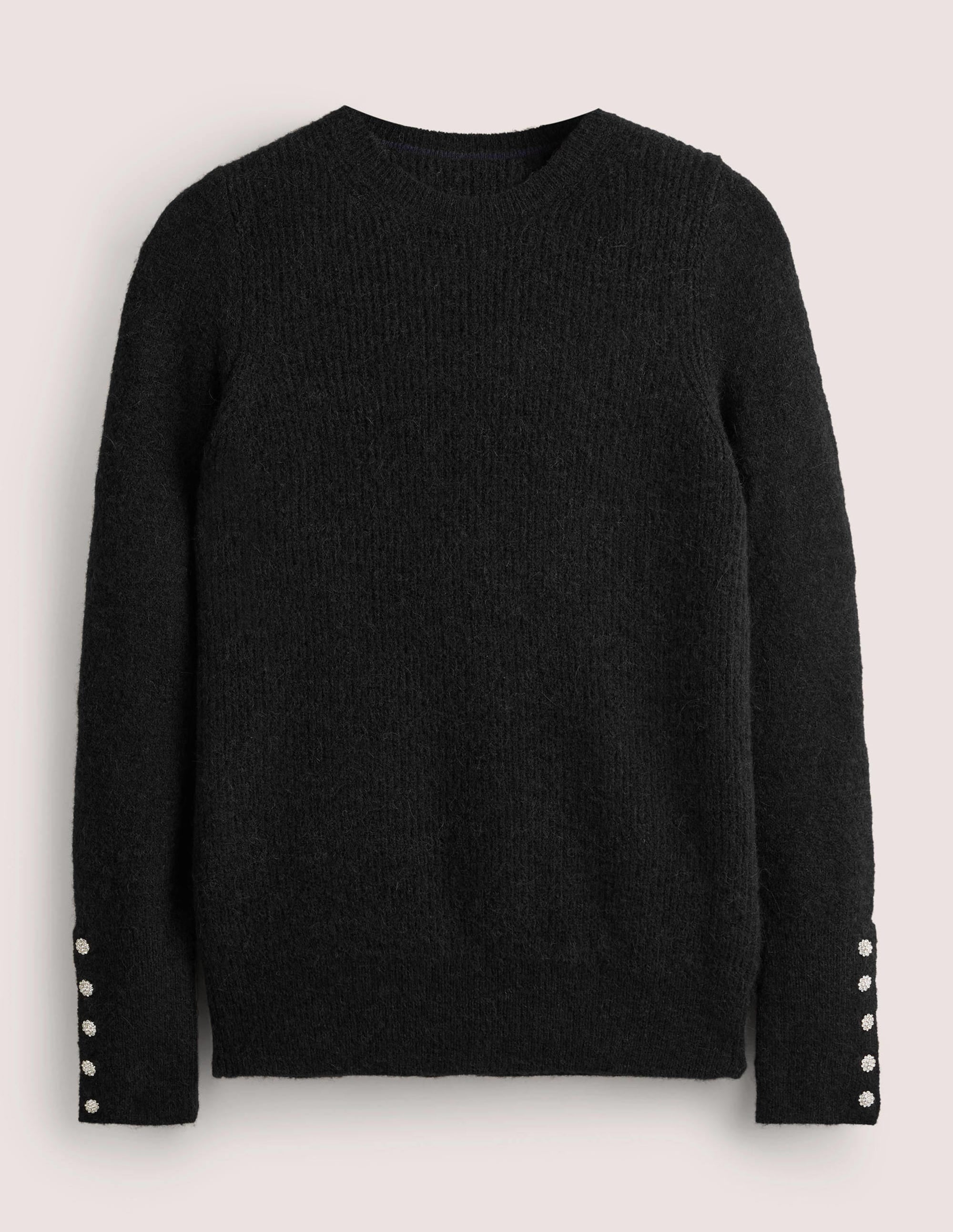 Black Jewel Button Fluffy Sweater-Black - Image 6