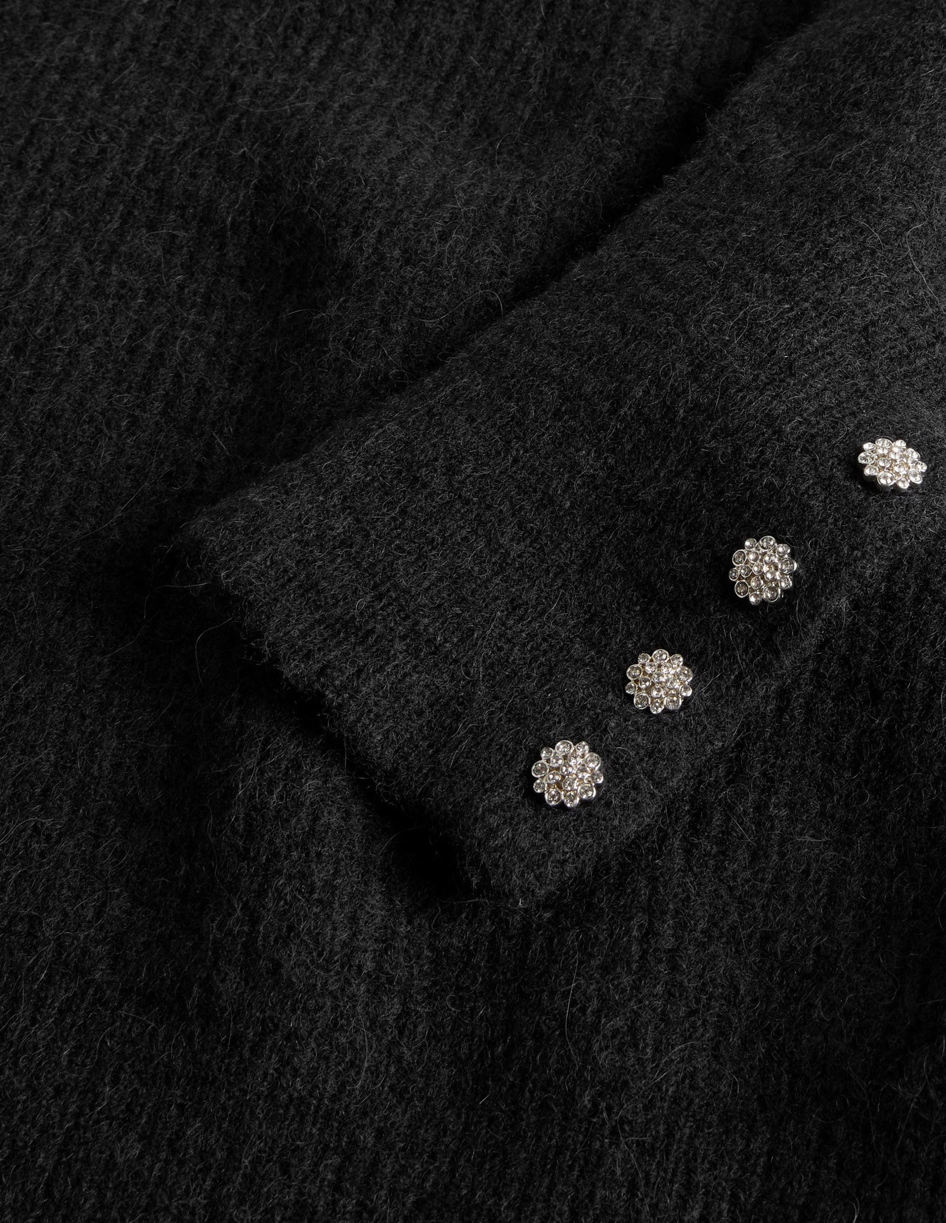 Black Jewel Button Fluffy Sweater-Black-7