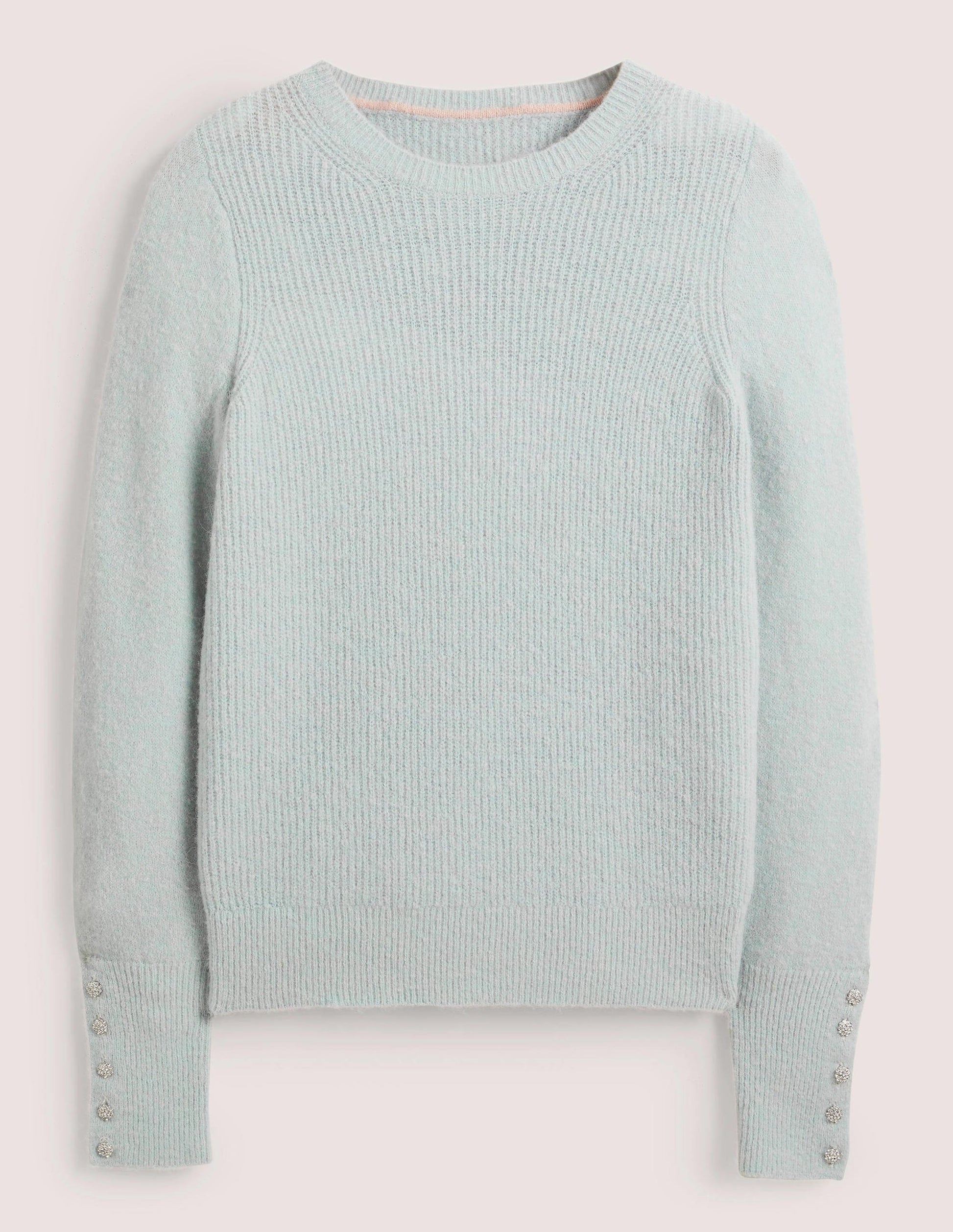 Jewel Button Fluffy Sweater-Surf Blue-5