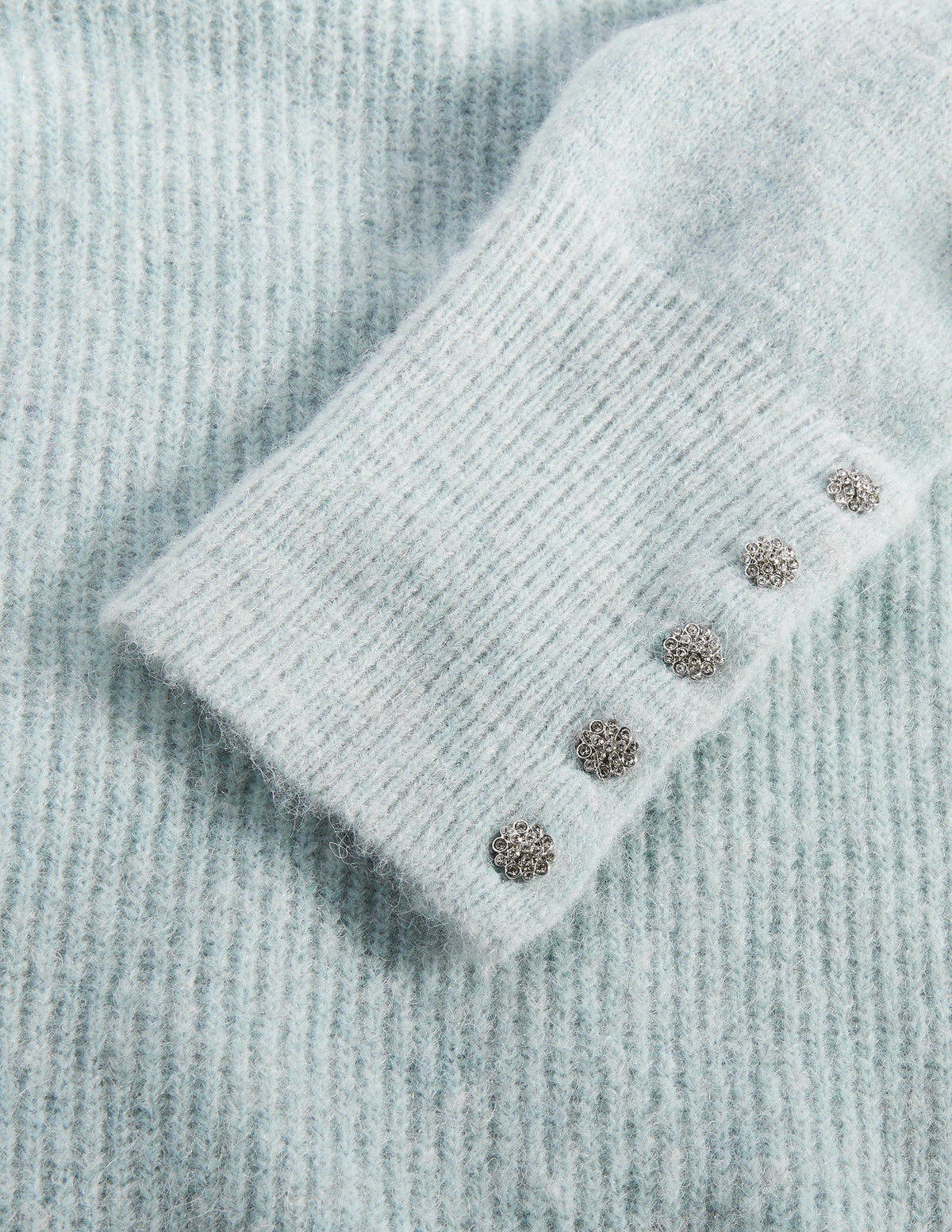 Jewel Button Fluffy Sweater-Surf Blue - Image 6
