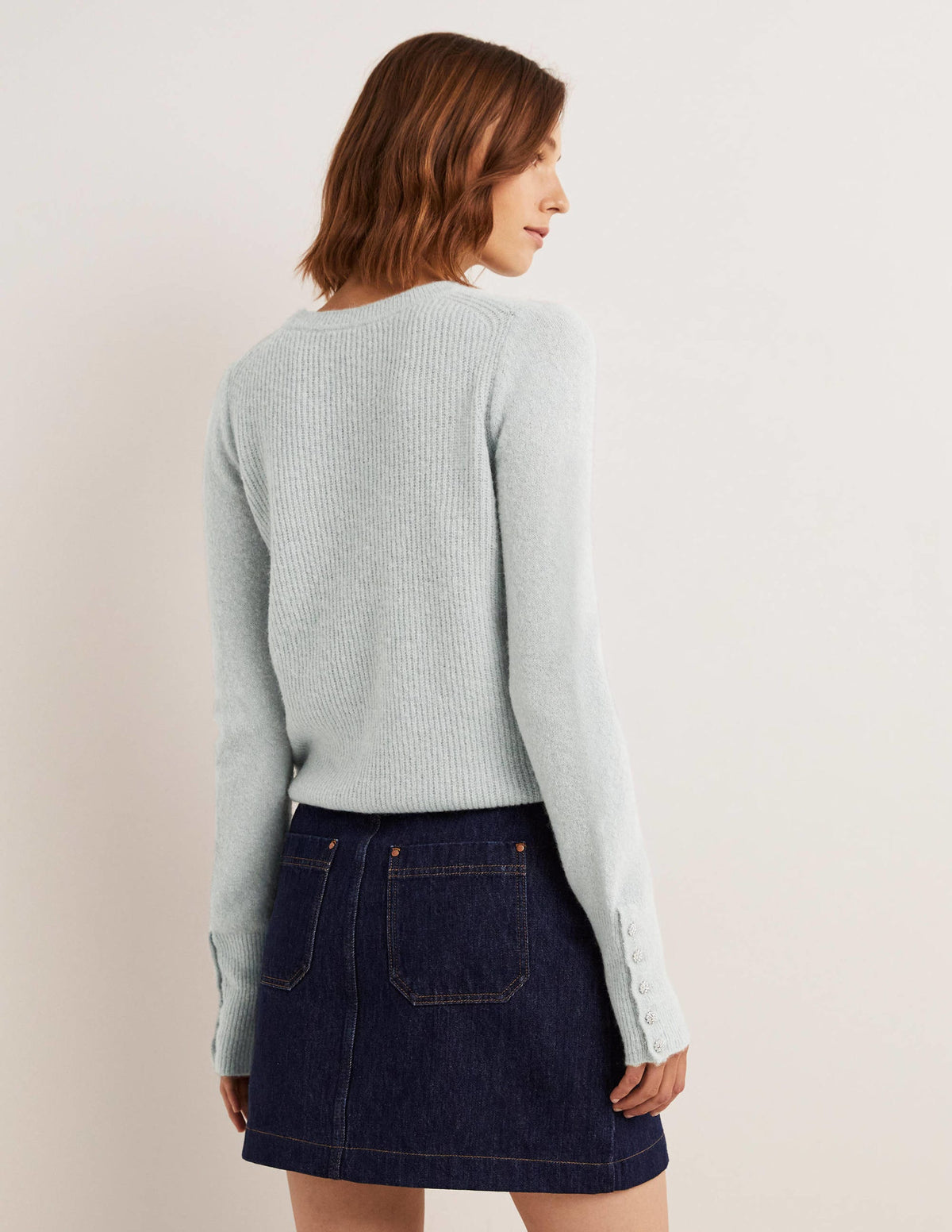 Jewel Button Fluffy Sweater-Surf Blue-3