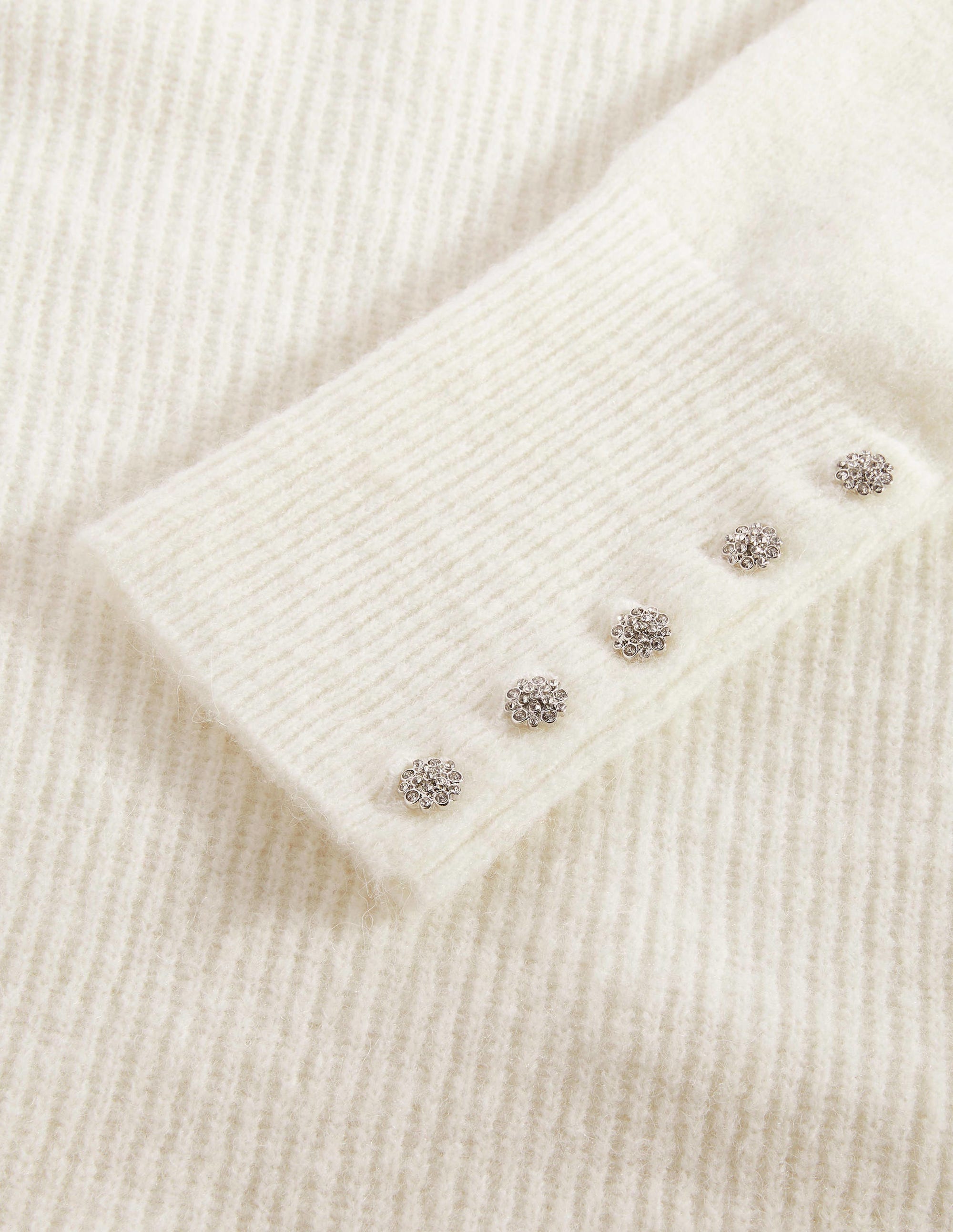 Jewel Button Fluffy Sweater-Ivory - Image 7