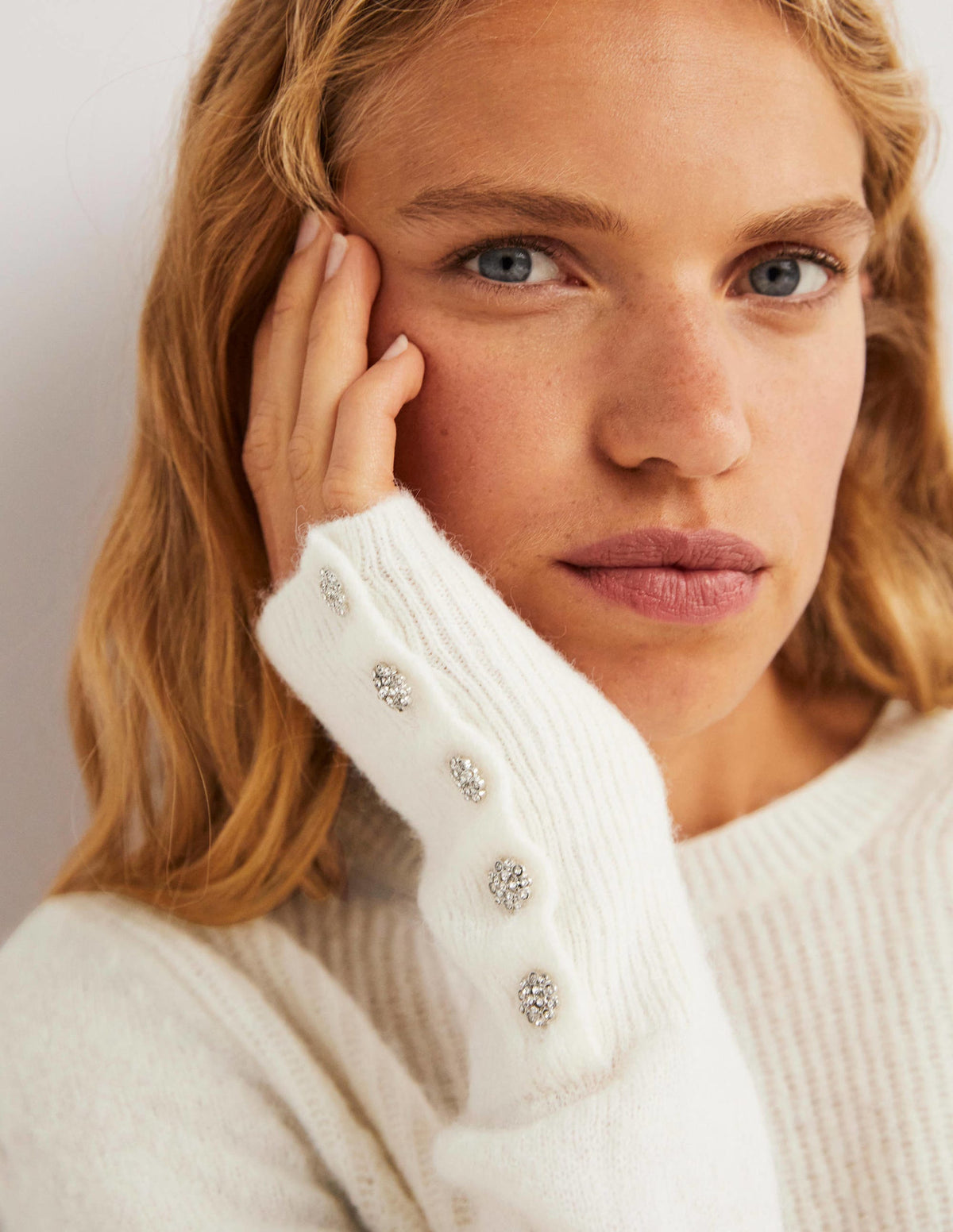 Jewel Button Fluffy Sweater-Ivory - Image 2
