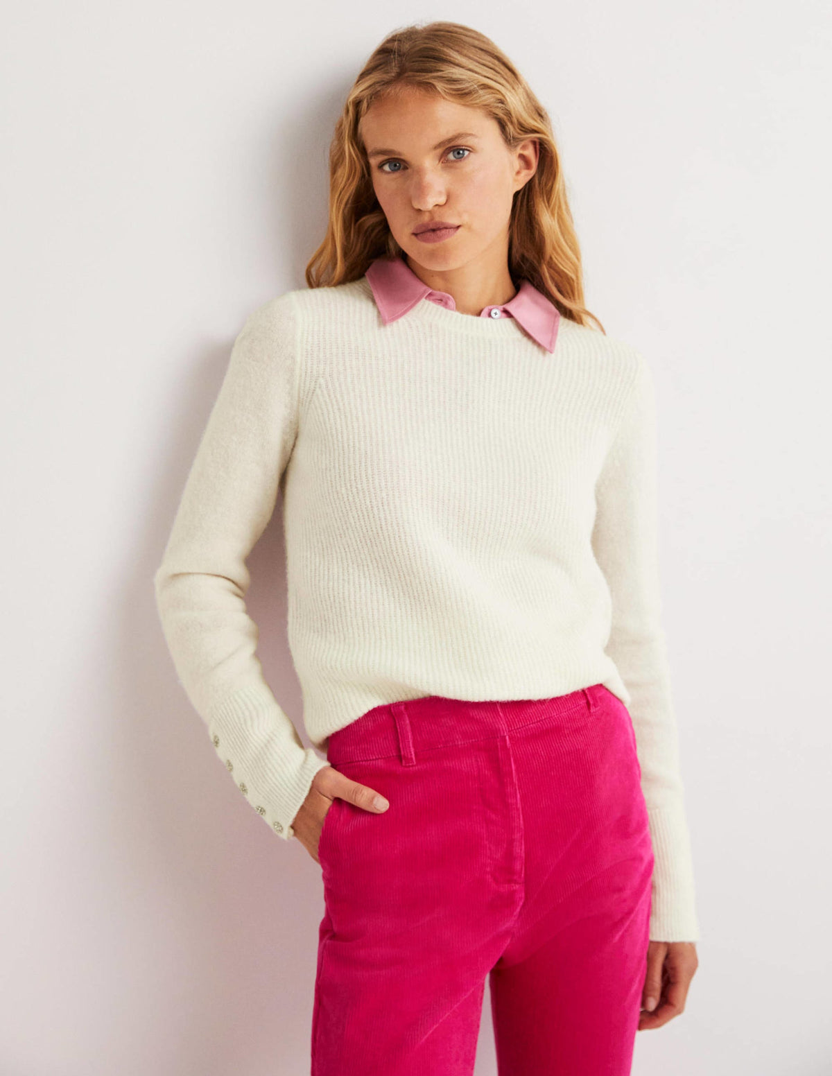 Jewel Button Fluffy Sweater-Ivory - Image 3