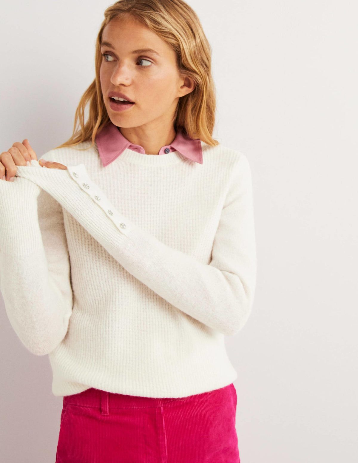 Jewel Button Fluffy Sweater-Ivory - Image 5