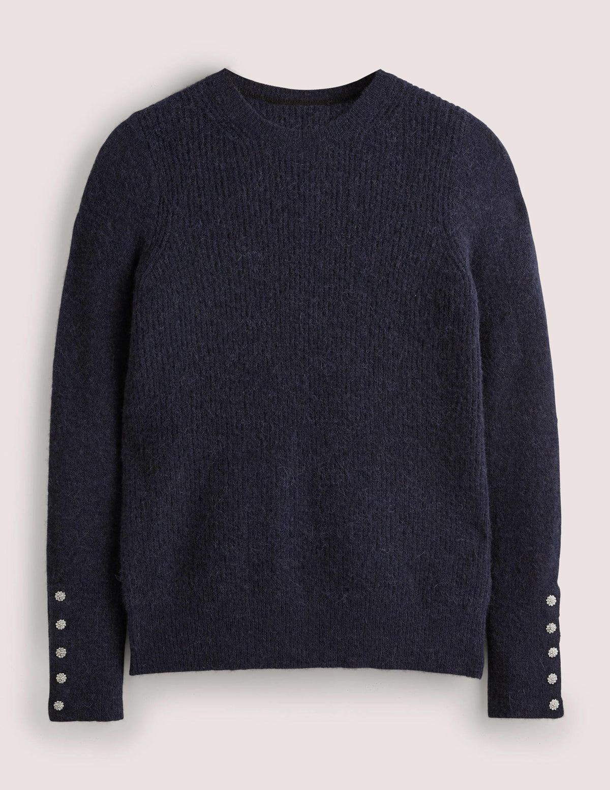 Navy Jewel Button Fluffy Sweater-Navy-5