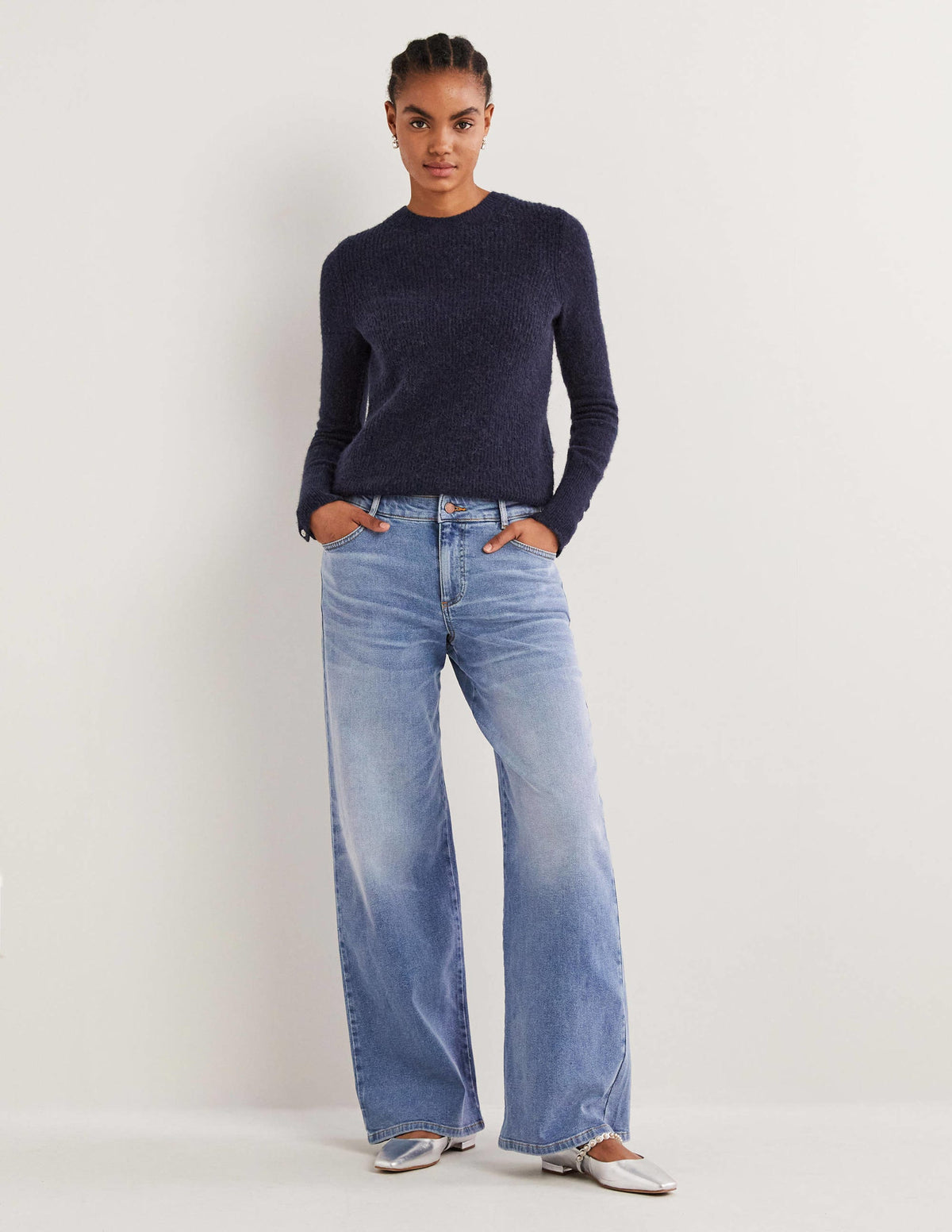 Navy Jewel Button Fluffy Sweater-Navy-4