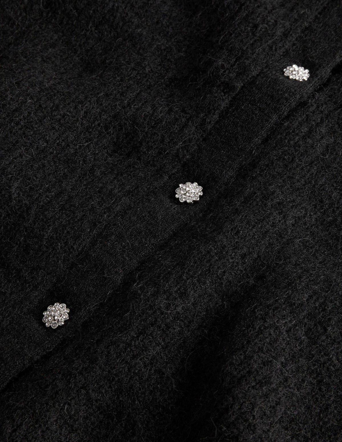 Jewel Button Fluffy Cardigan-Black - Image 6