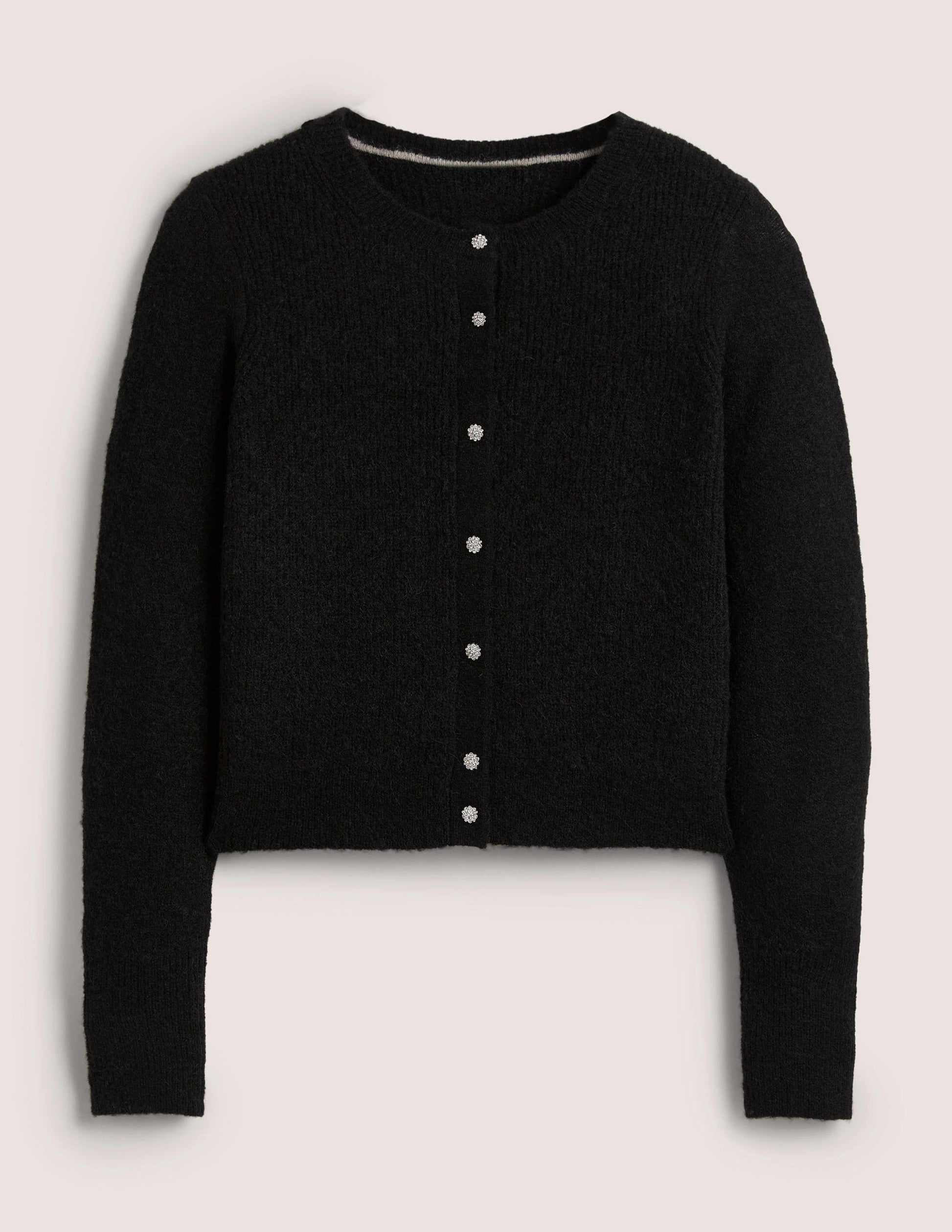 Jewel Button Fluffy Cardigan-Black-7