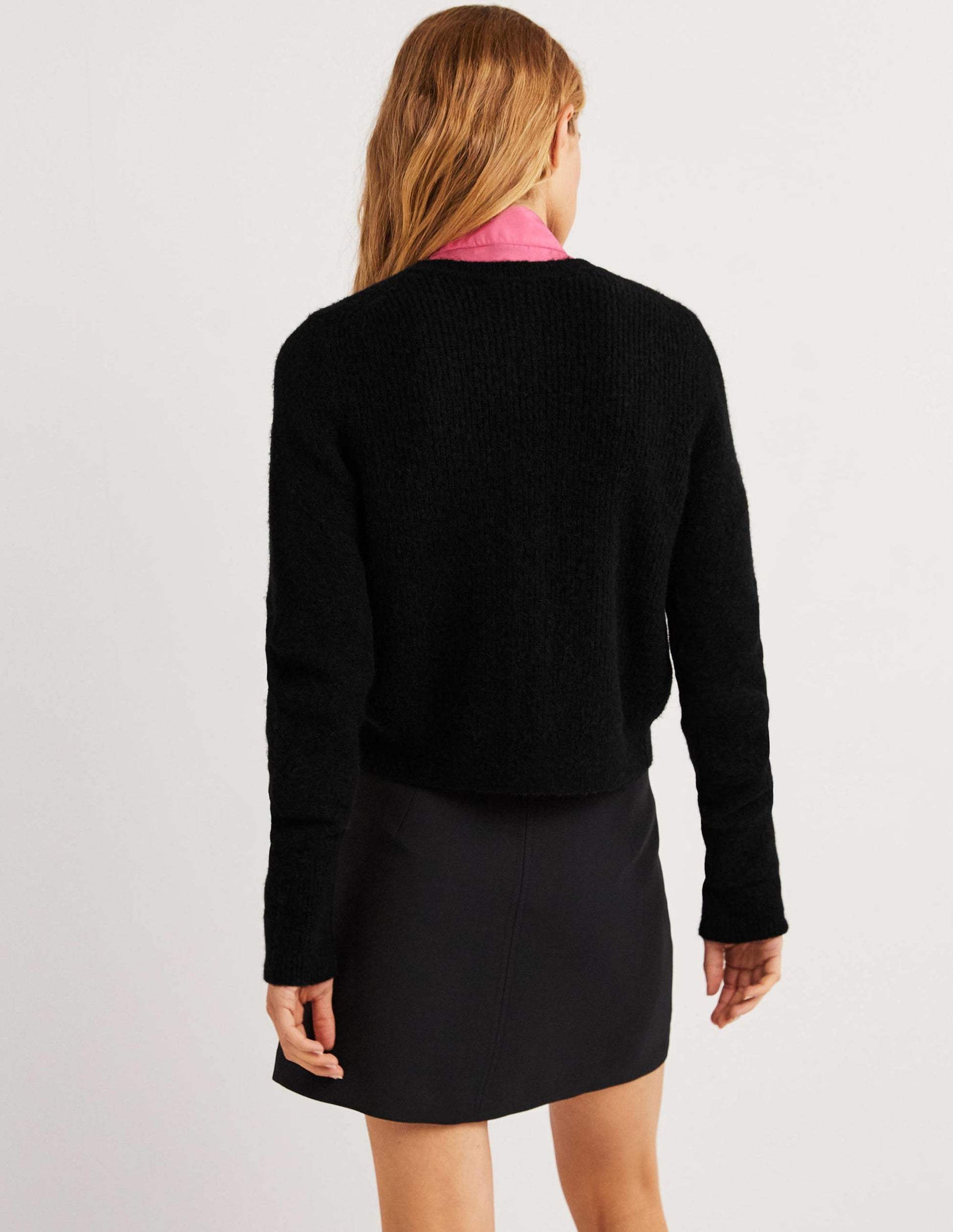 Jewel Button Fluffy Cardigan-Black-4