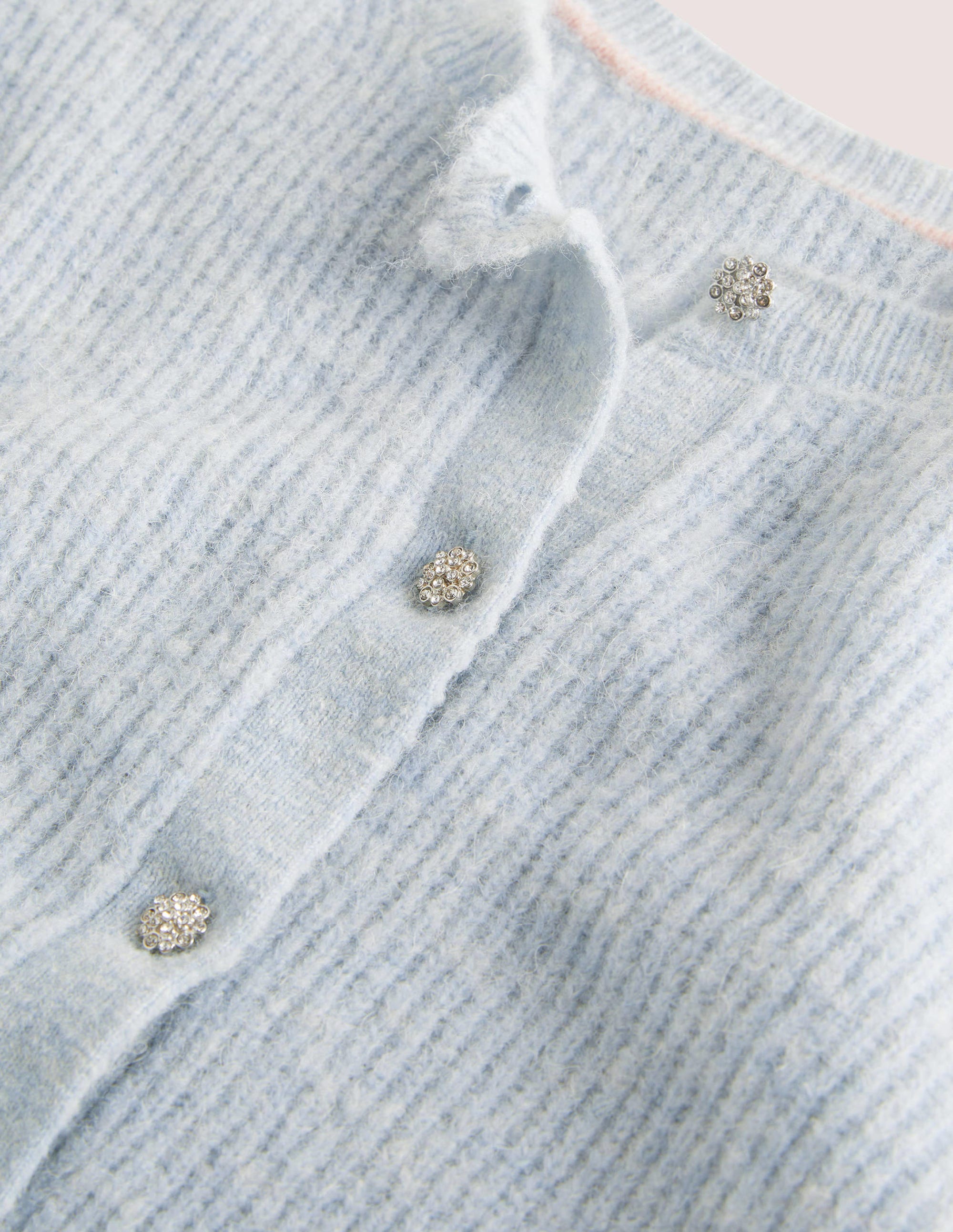Jewel Button Fluffy Cardigan-Surf Blue - Image 6