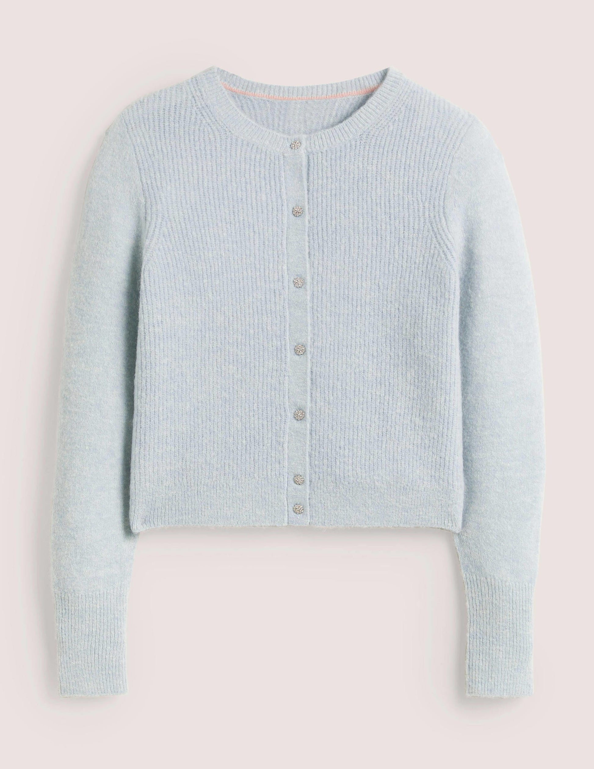 Jewel Button Fluffy Cardigan-Surf Blue-7