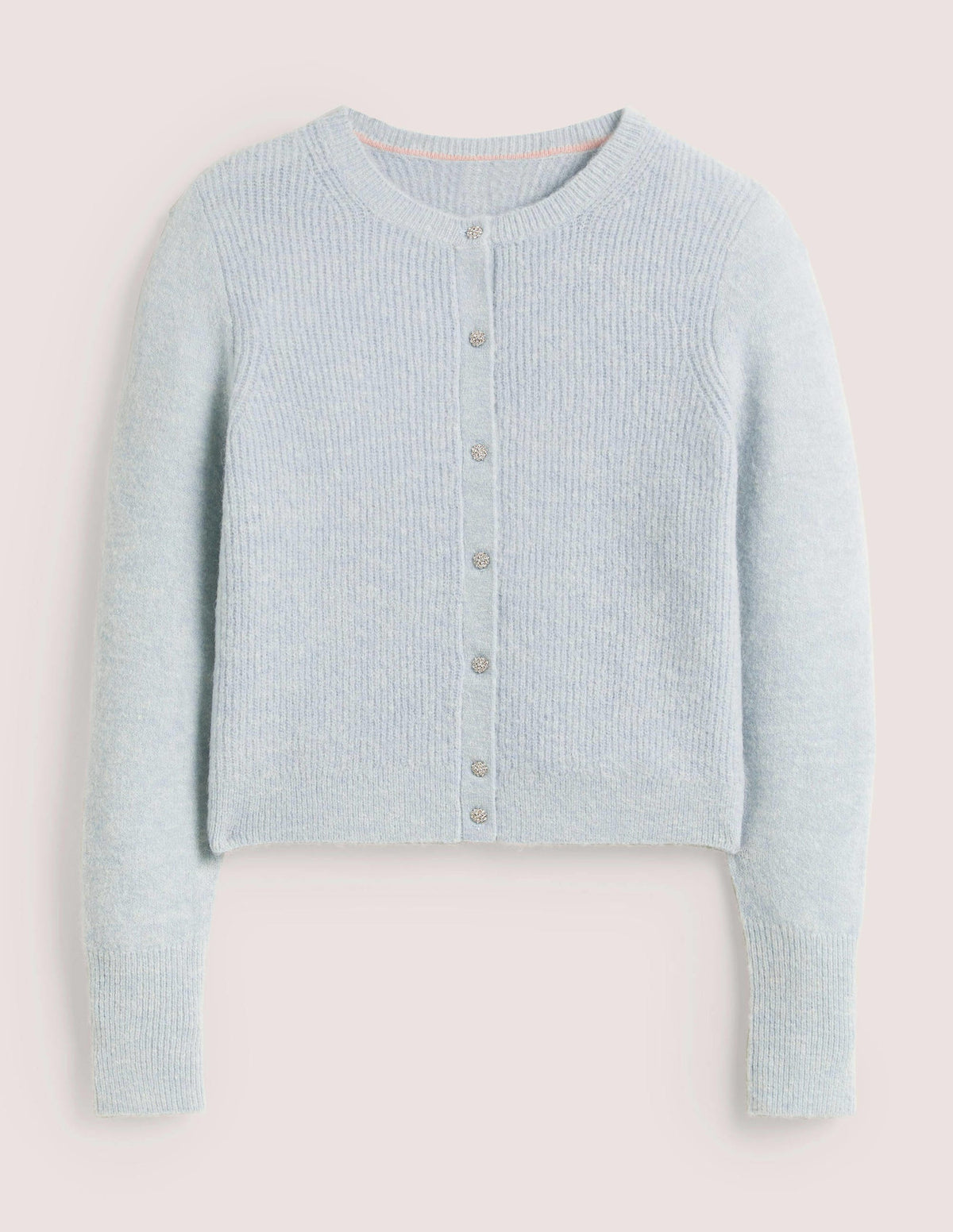 Jewel Button Fluffy Cardigan-Surf Blue - Image 7