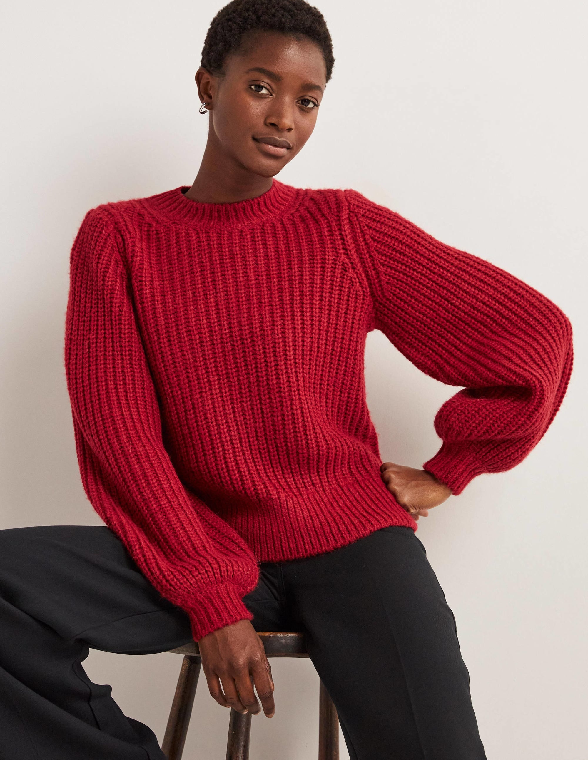Chunky Ribbed Sweater-Ruby Red - Image 1