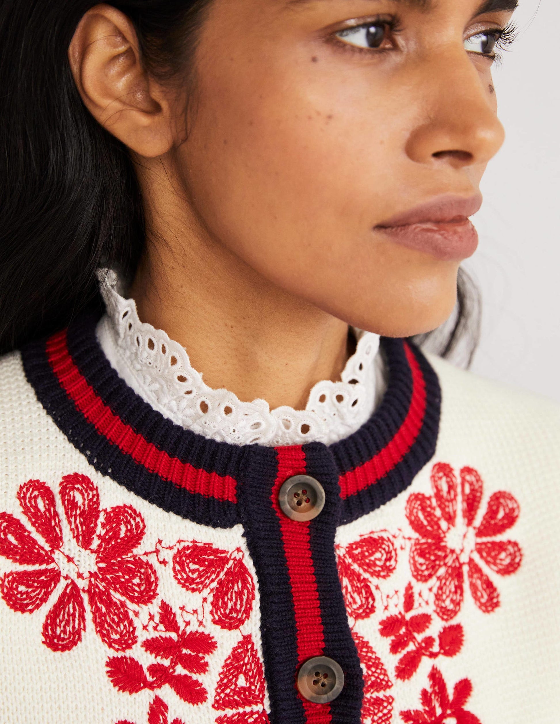 Knitted Bomber Jacket-Ivory, Red Embroidered-2