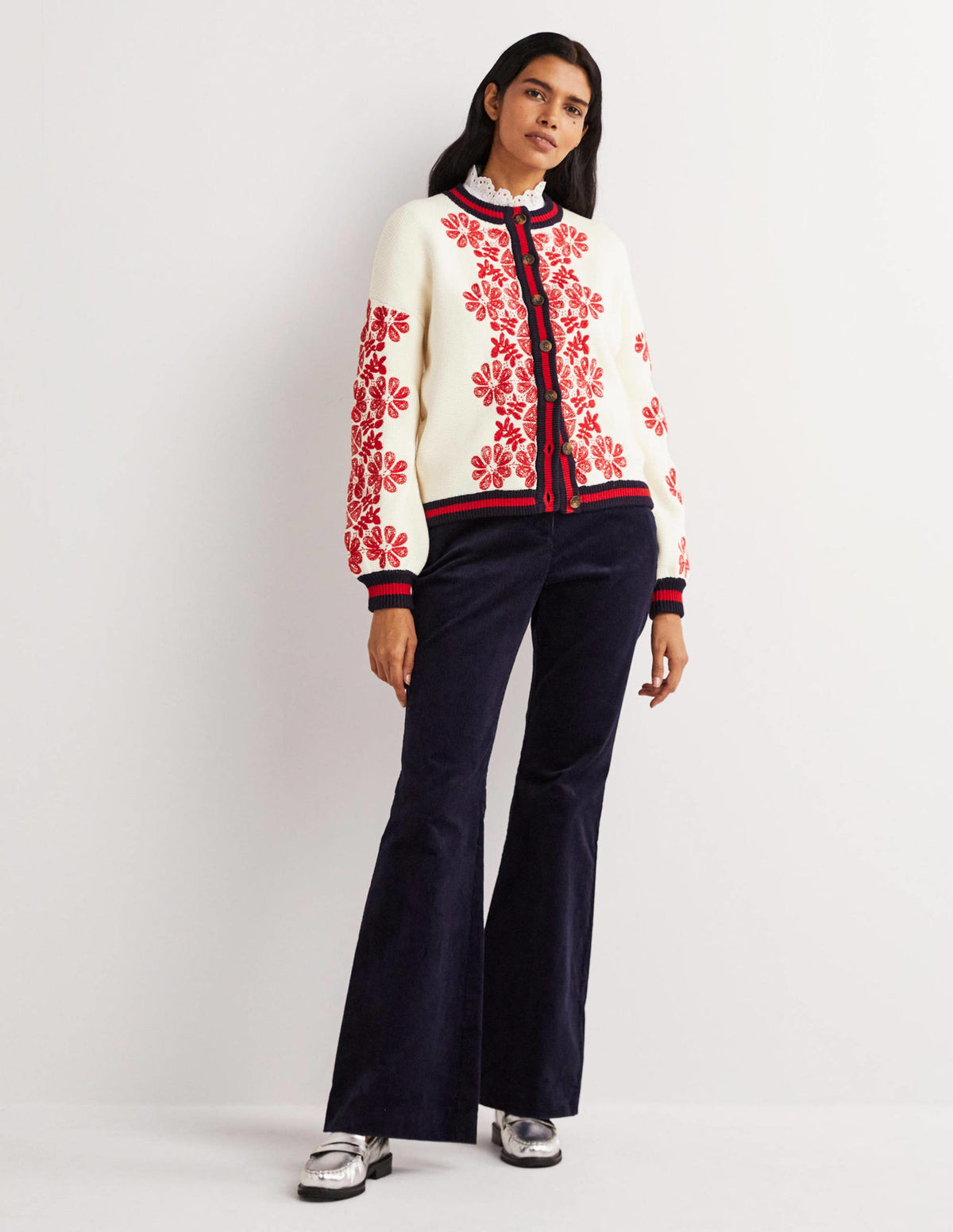 Knitted Bomber Jacket-Ivory, Red Embroidered - Image 6