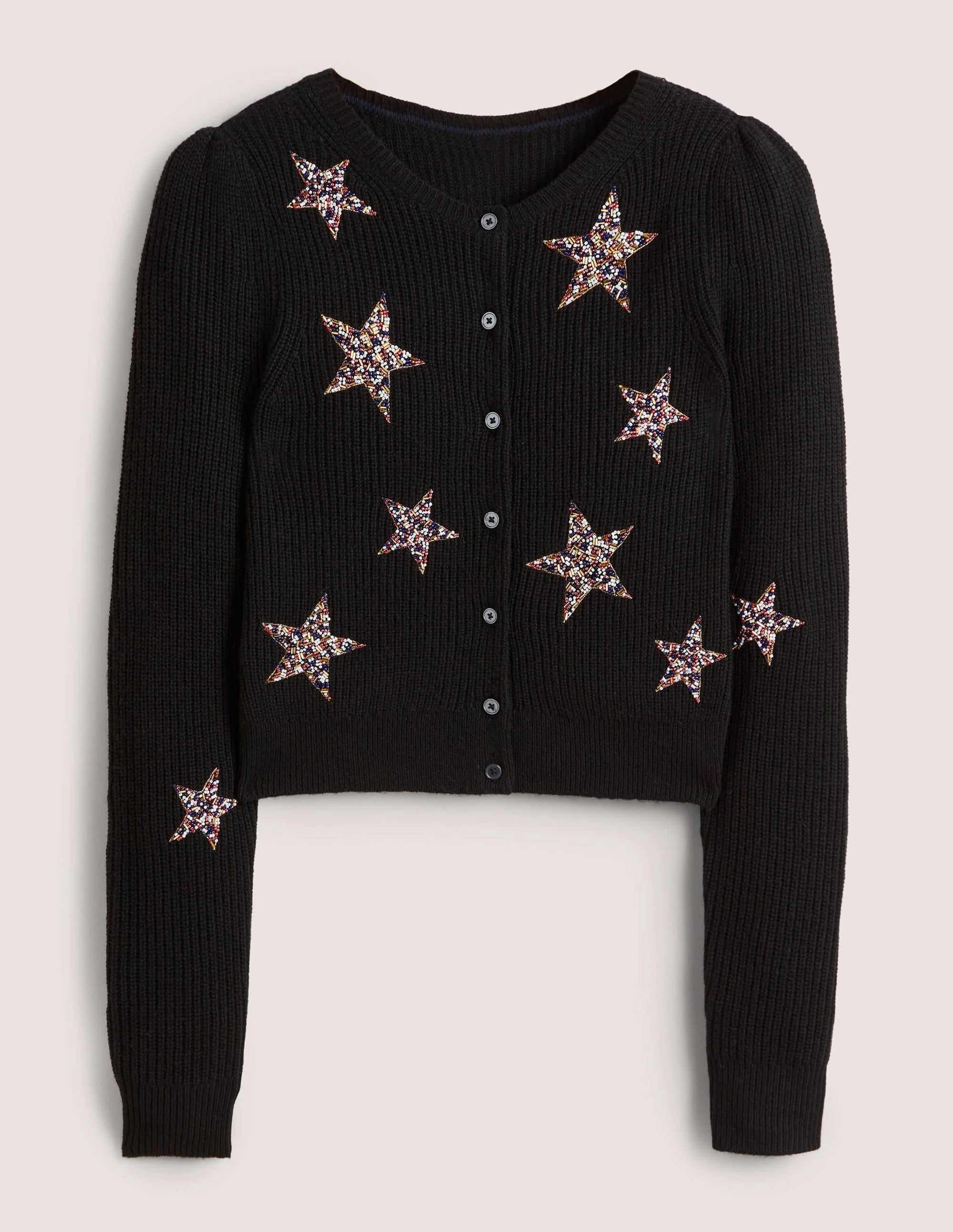 Black Star-Embellished Ribbed Cardigan-Black, Embellished Stars - Image 6