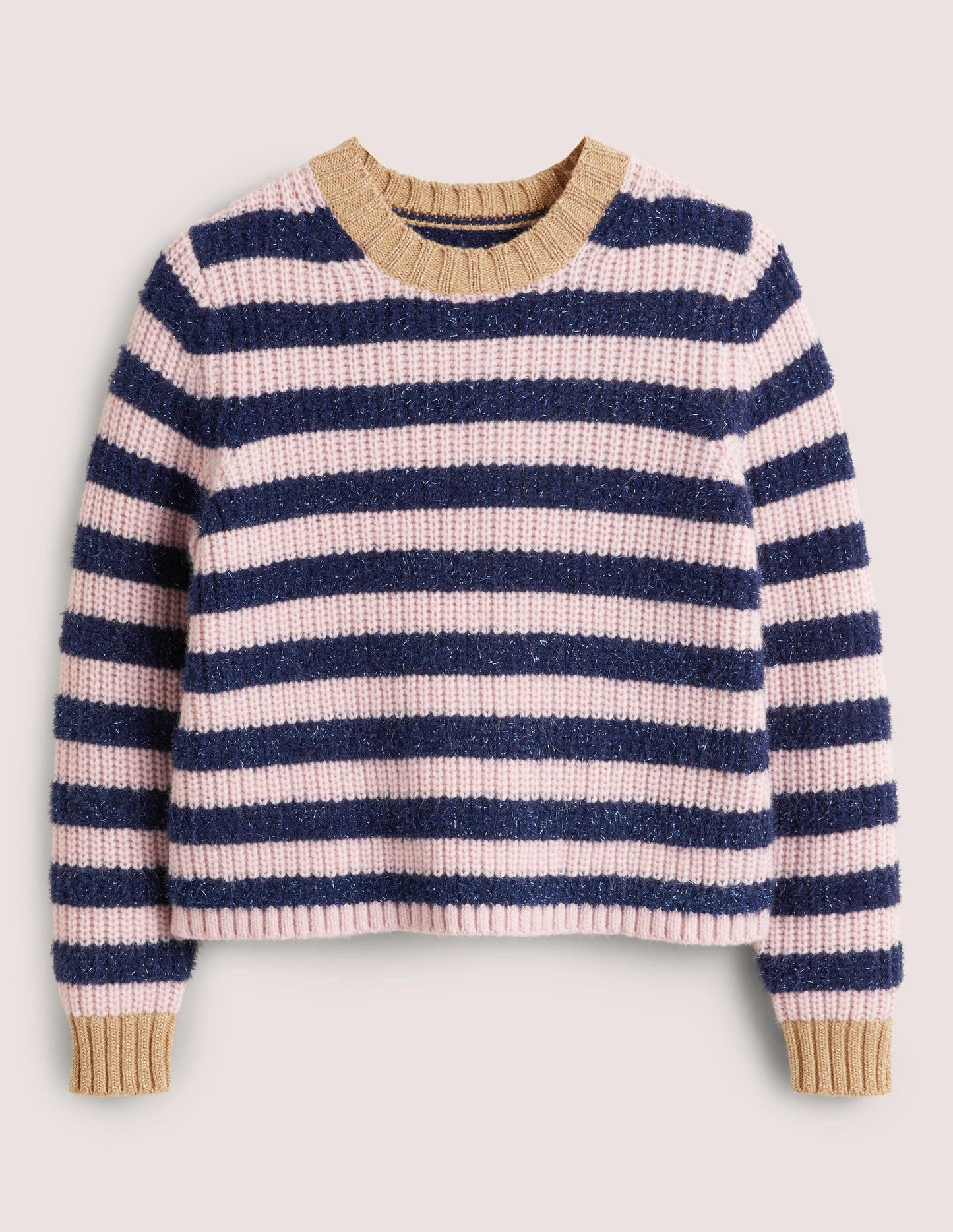 Navy Sparkle Stripe Ribbed Sweater-Navy, Pink Tinsel Stripe