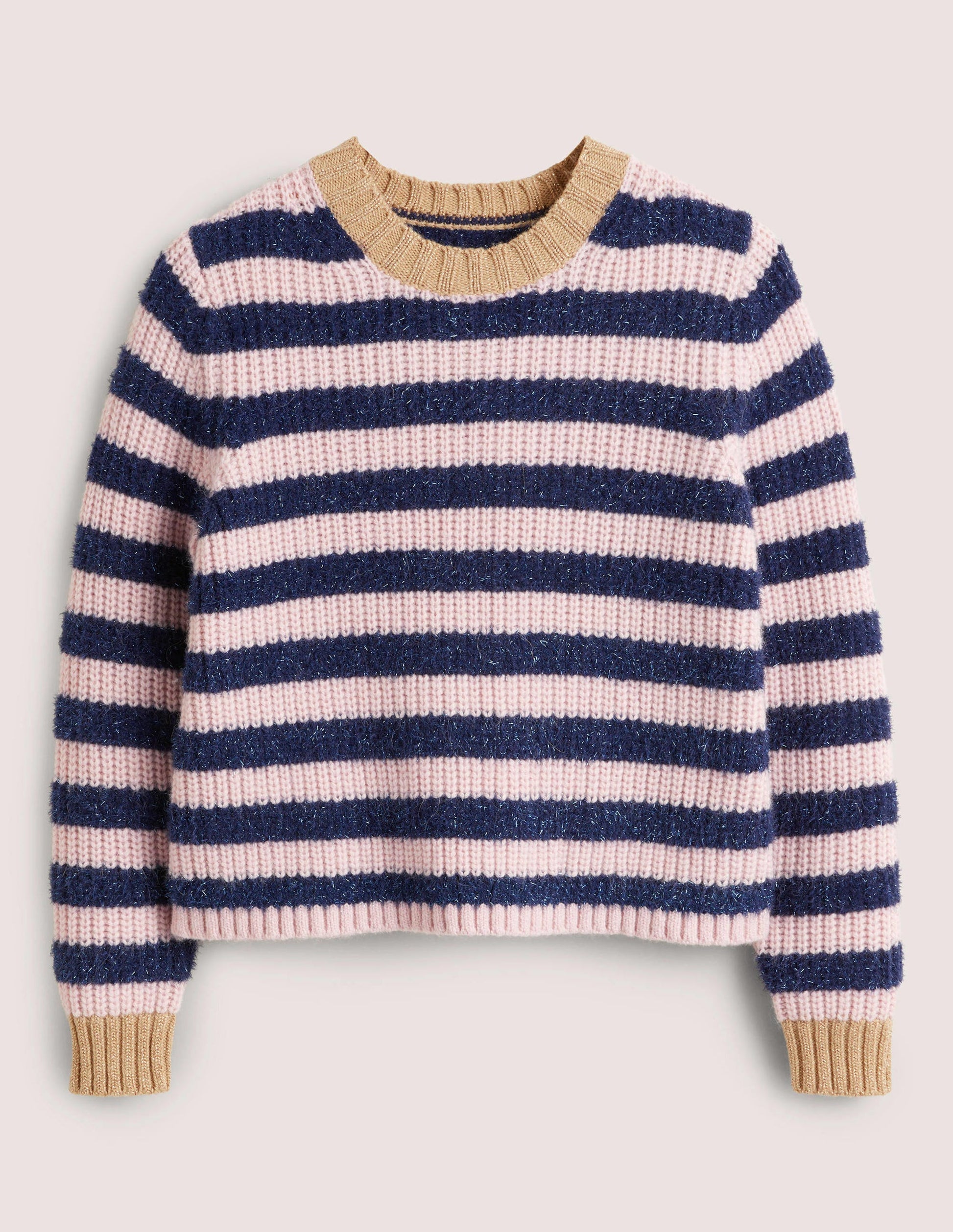 Navy Sparkle Stripe Ribbed Sweater-Navy, Pink Tinsel Stripe-5